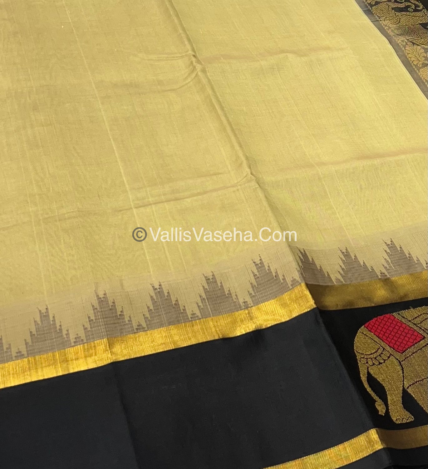Pure Korvai Silk Cotton Saree - Border Elephant butta Design - VVKSC018
