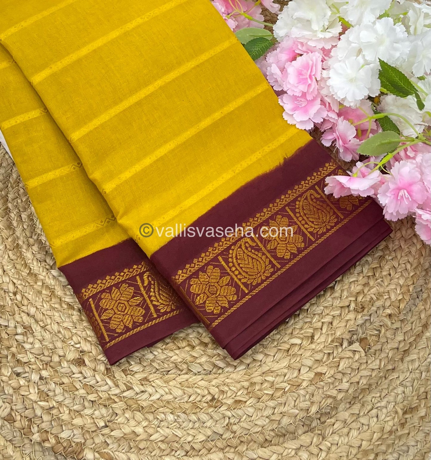 Sungudi Cotton Saree | Velthari Design - Yellow with Maroon Shade - VVSCV001