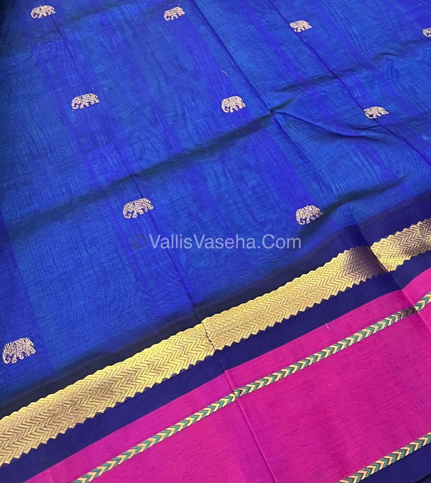 Pure Korvai Silk Cotton Saree - Border Elephant butta Design - VVKSC018