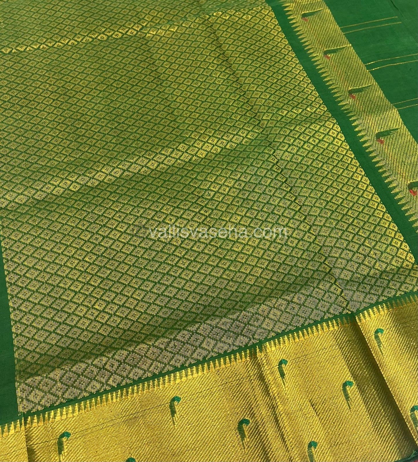 Pure Silk Cotton Saree - Paithani border - Merun & Green Combo - VVPSC001