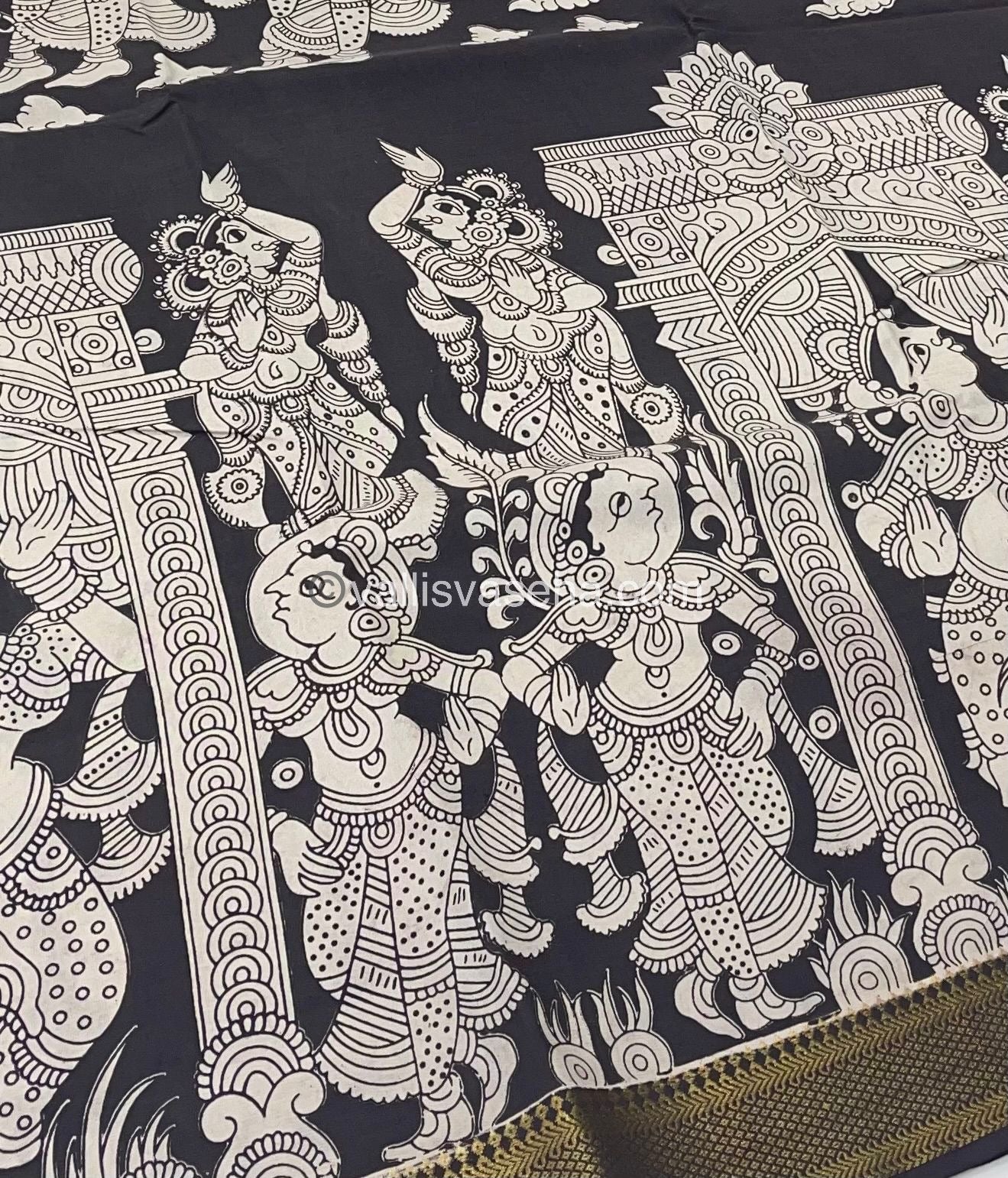 Chennur Silk | Kalamkari Prints | Black With White -VVCS005