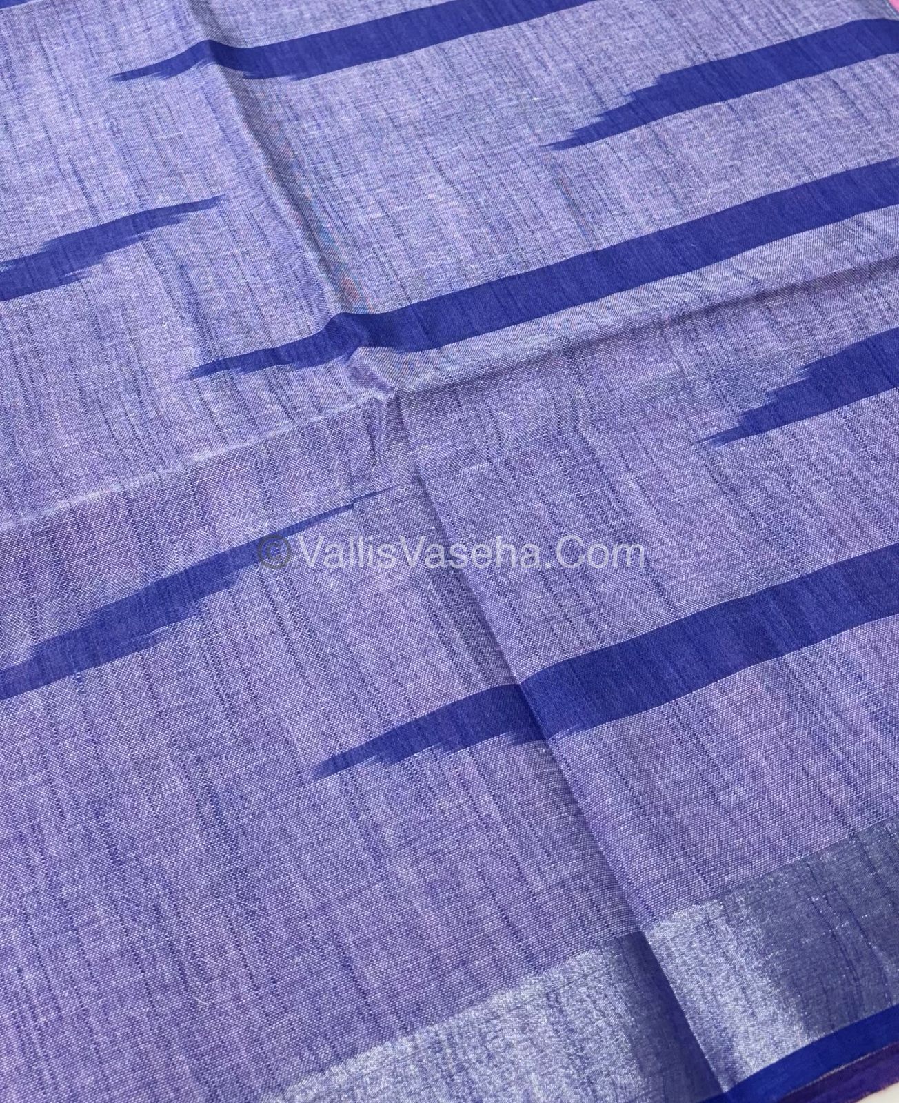 Bhagalpuri Linen Cotton Saree - Ikkat Print - Pink With Blue Shade - VVBLC002