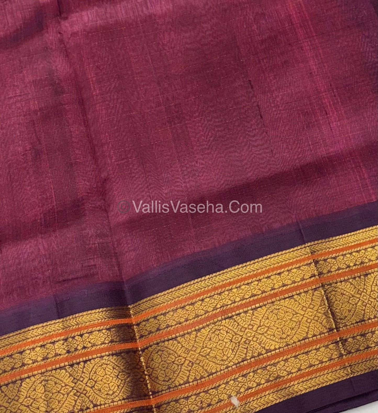 Pure Korvai Silk Cotton - Peachish Pink with Maroon - VVKSC029