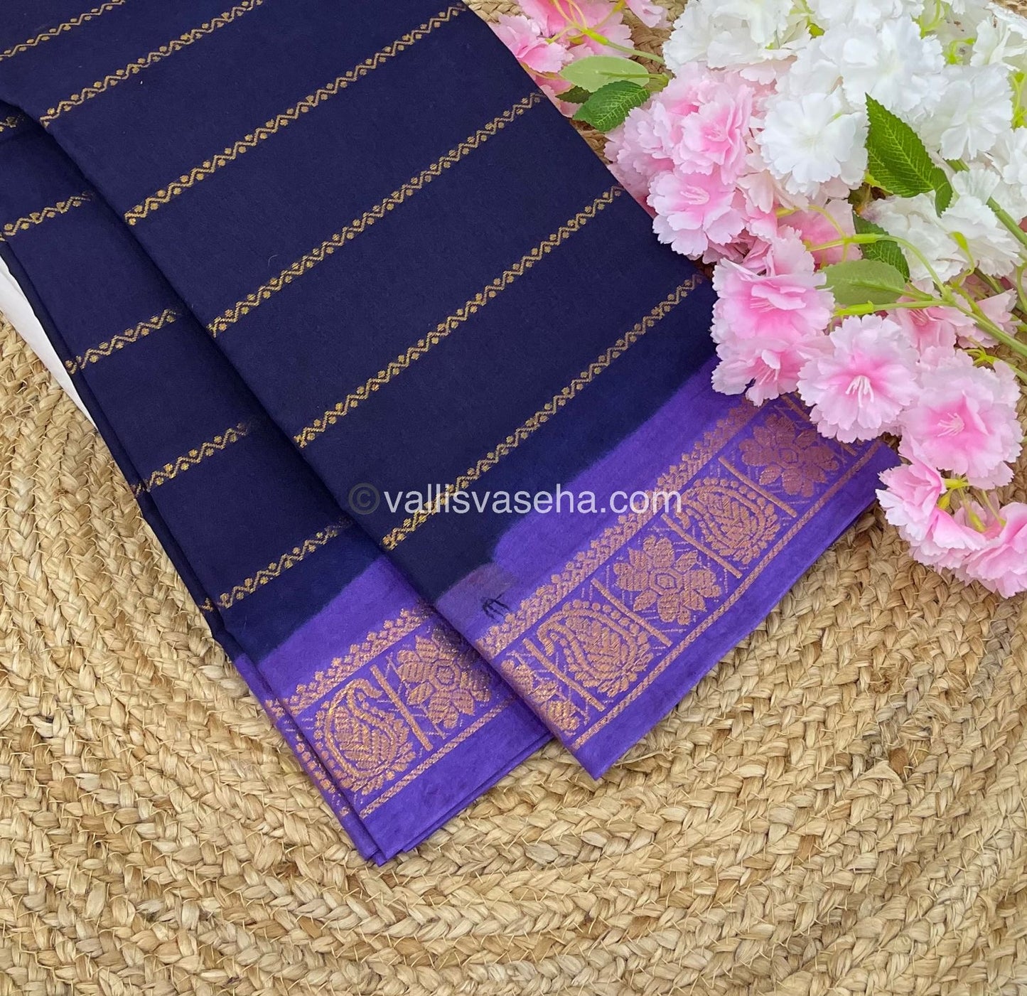 Sungudi Cotton Saree | Velthari Design - Navy Blue with Lavender Shade - VVSCV001