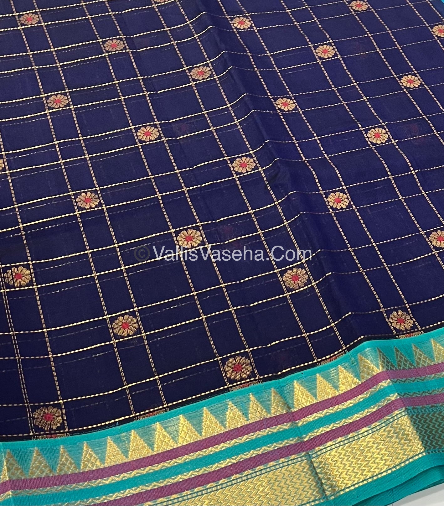 Pure Korvai Silk Cotton Saree - Blue With Blue - VVKSC020