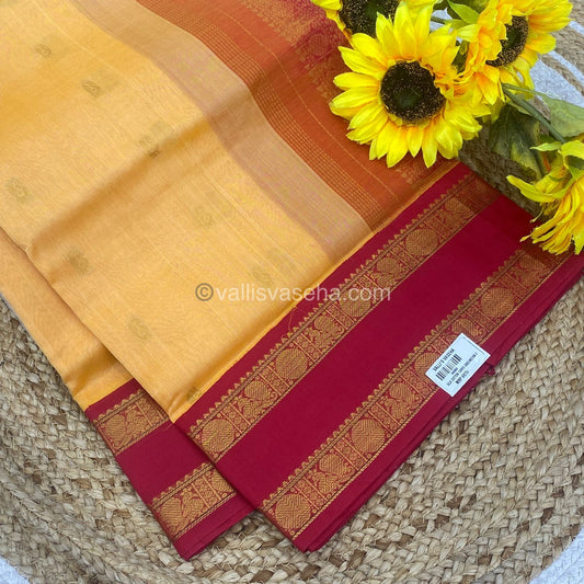 Pure Korvai Silk Cotton Saree - Dark Creamish Gold with Red - Retta Petta border - VVKSC004