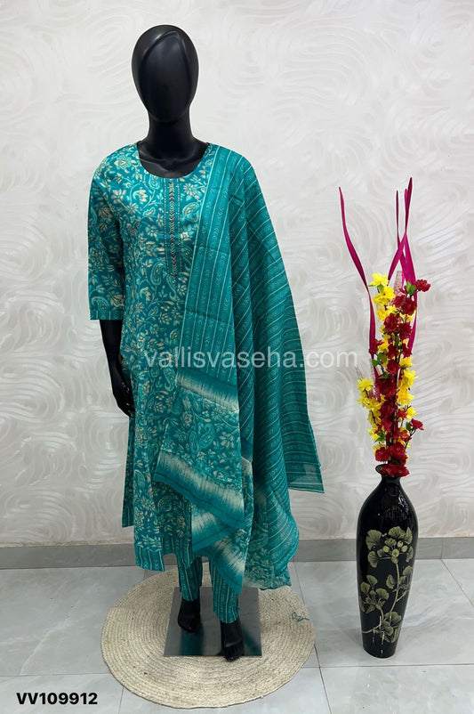 (Ready Made - Anarkali - Salwar, Kameez & Duppatta(3pc)- Printed Cotton - VVAS003