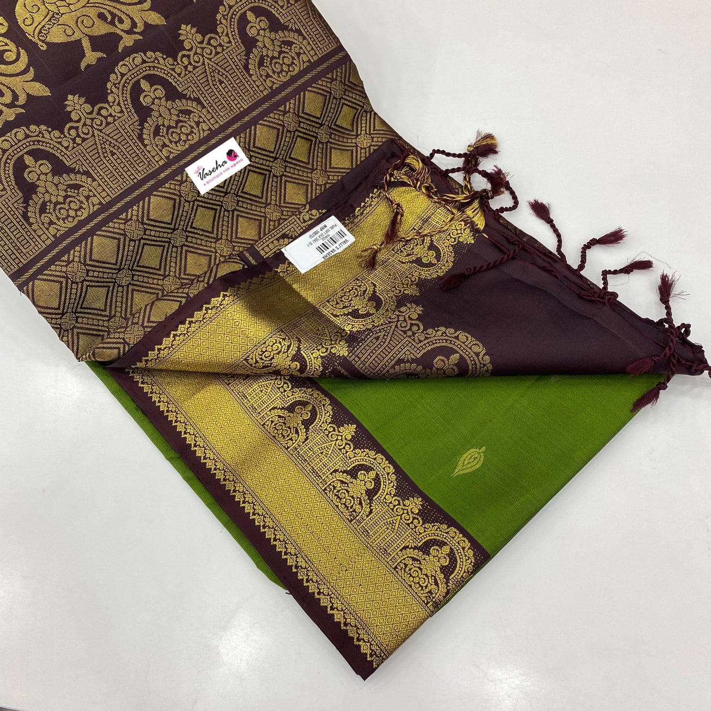 Pure Soft Silk Saree - Green with Brown Combo - VVPSS015