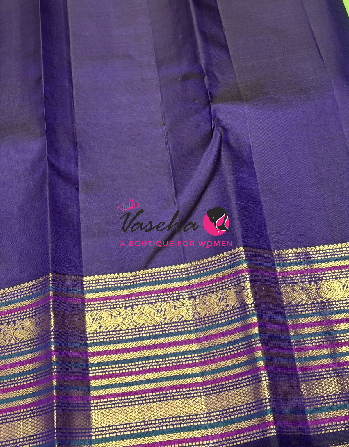 Pure Vintage Korvai Kanchipuram Silk Saree - Green With Blue - VVPS102