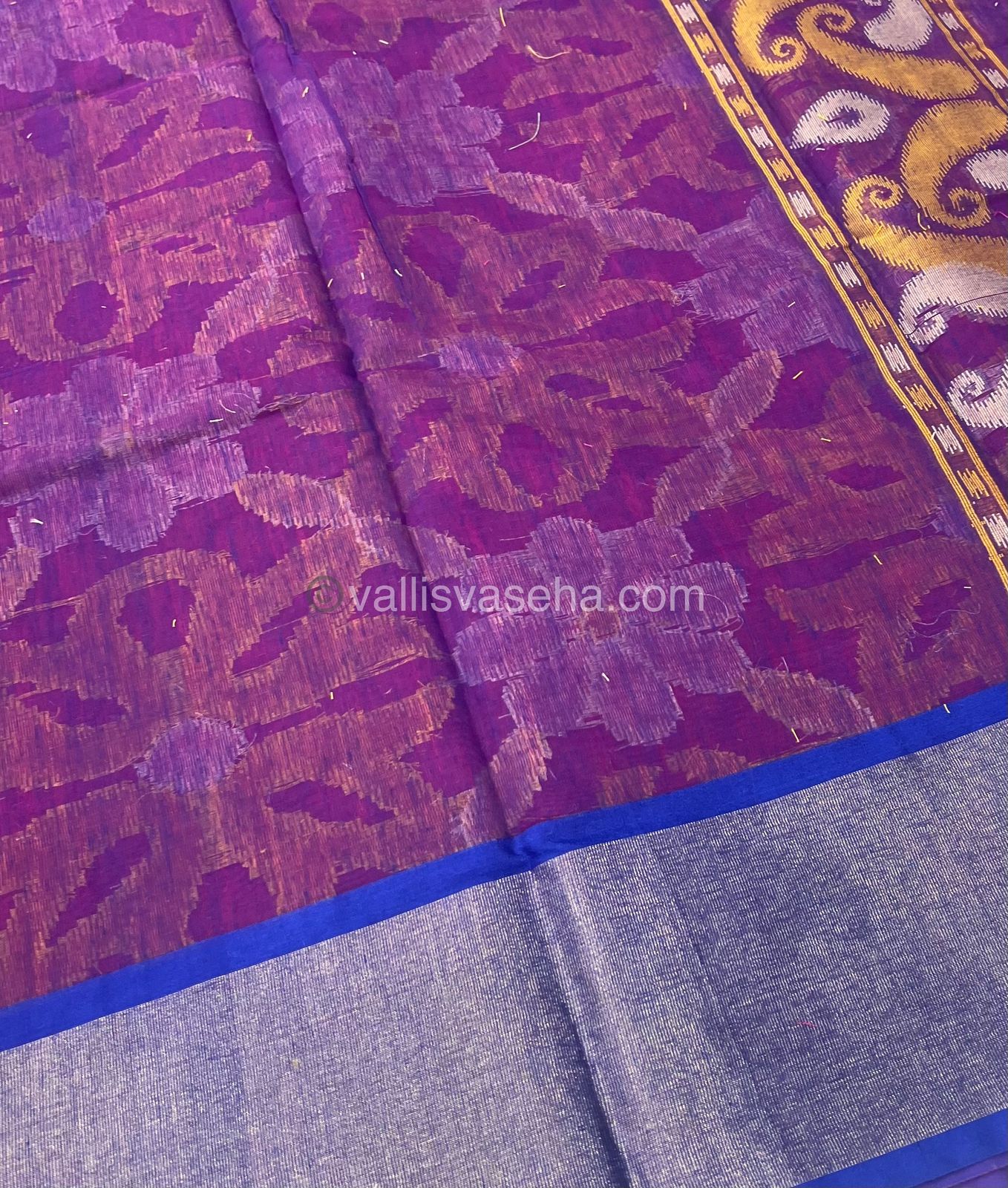 Banarasi Pochampally Weaving Semi Soft Cotton Saree - Pink with Blue - VVBPS001