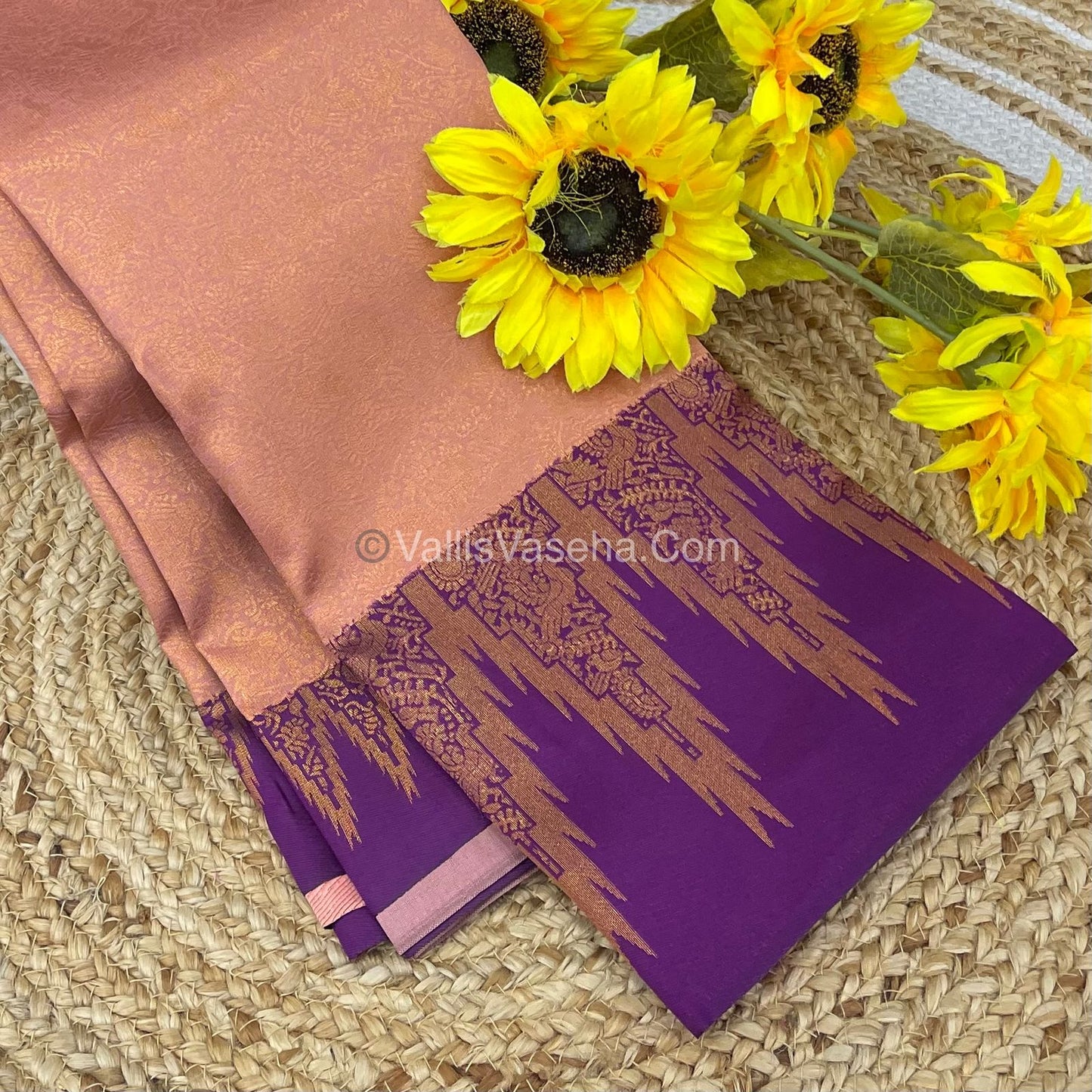 Kanchi Semi Silk - Peach with Purple - VVKSS003