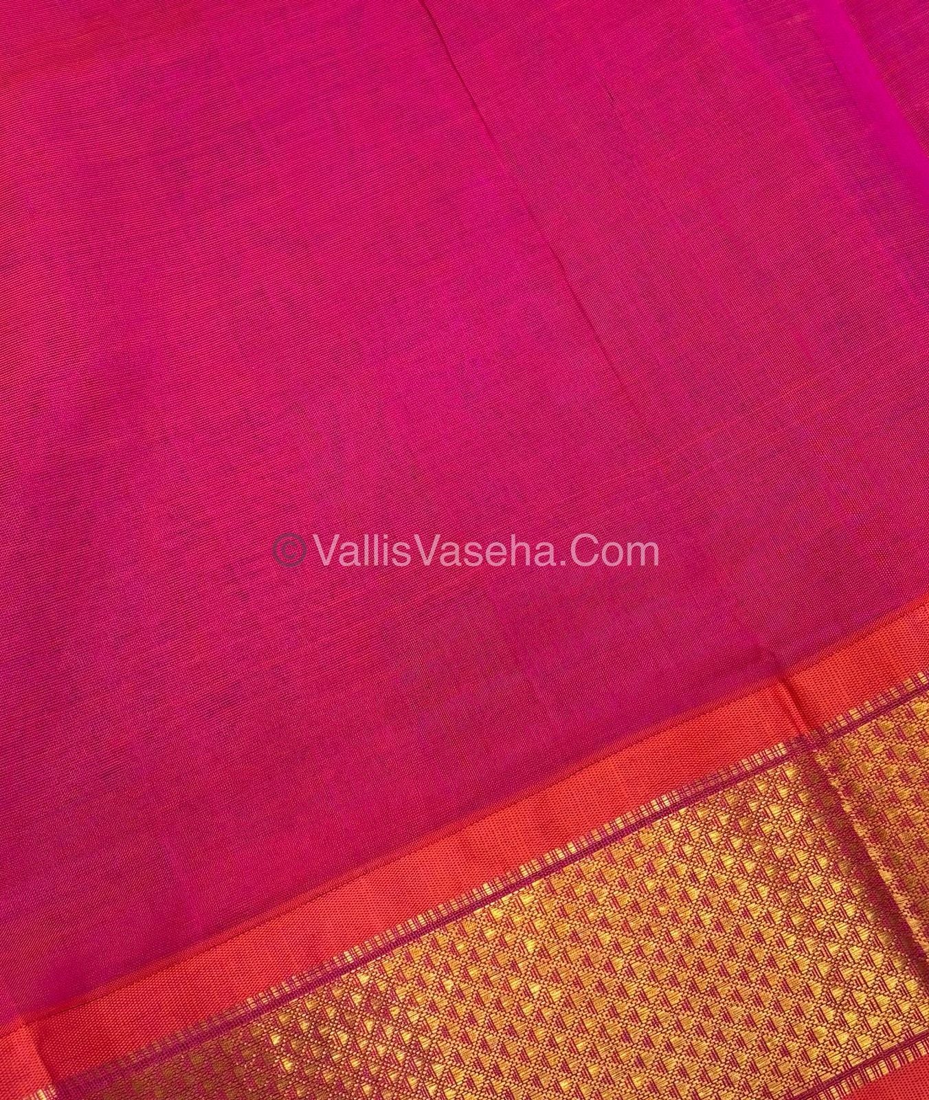 Pure Korvai Silk Cotton - Checks Pattern - Blue with Pink Shade - VVKSC015