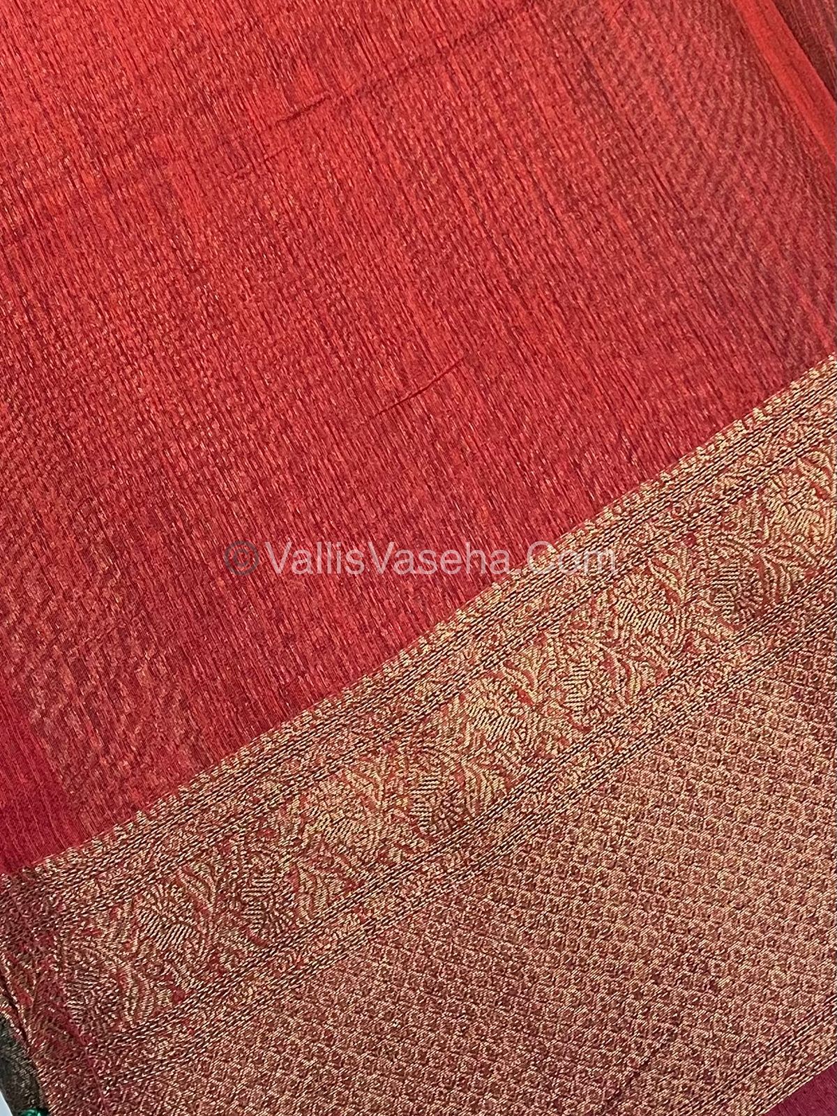 Bamboo Silk Saree - Green with Red Shade - VVBSS008