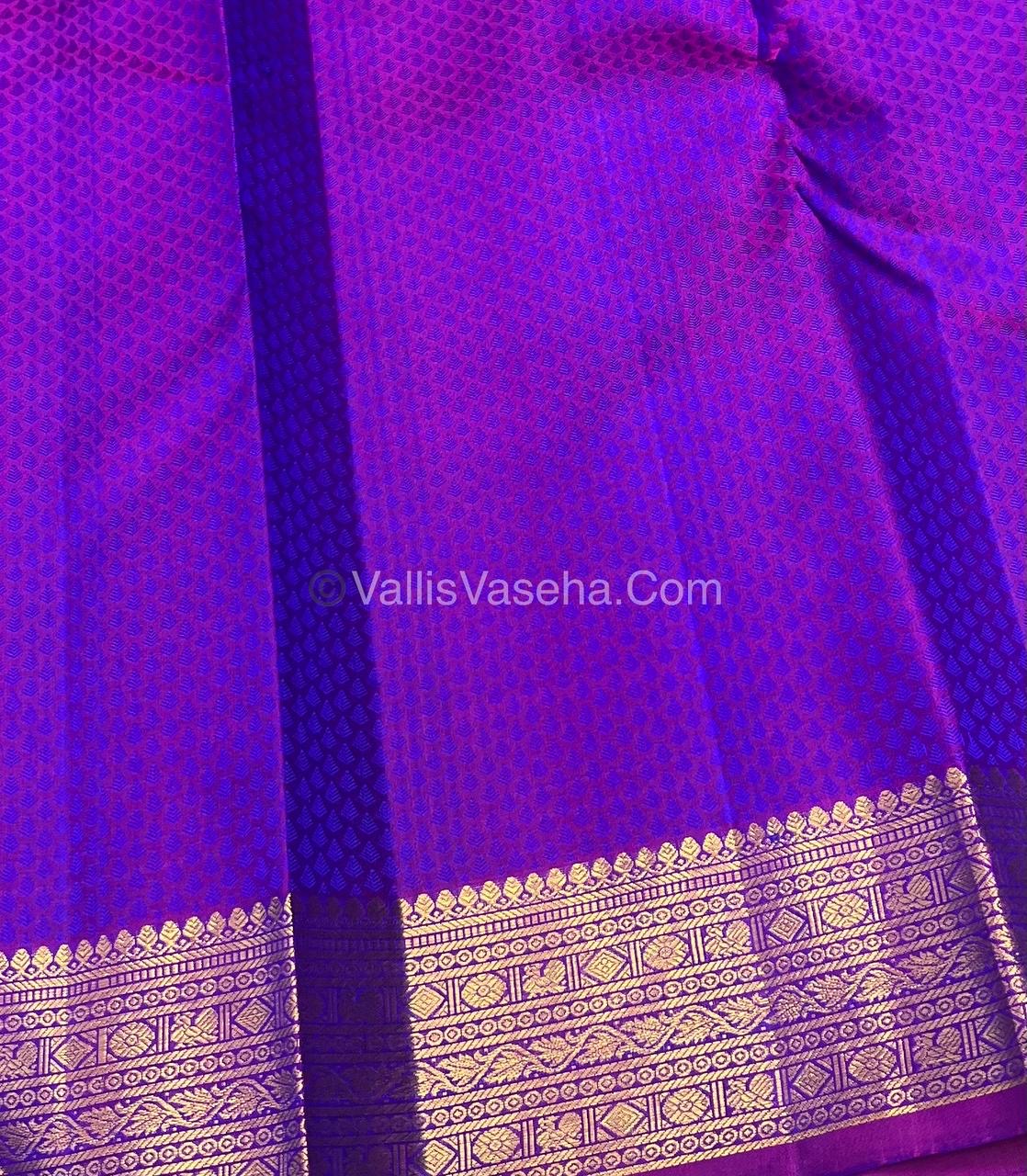 Pure Kanchipuram Bridal Silk Saree - Embossed Design - Peacock Blue With Purple Shade - VVPS023