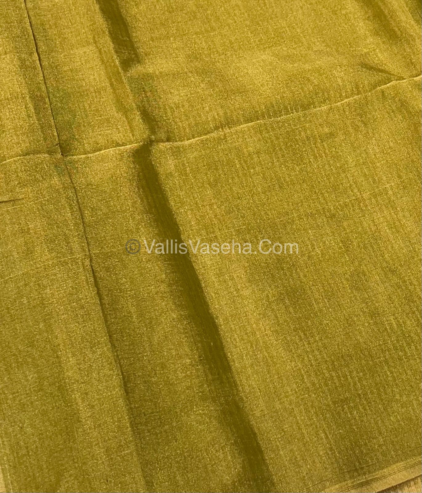 Pure Maheshwari Tissue Silk - Triple Tone Mehndi Green & Gold Shade - VVMTS001