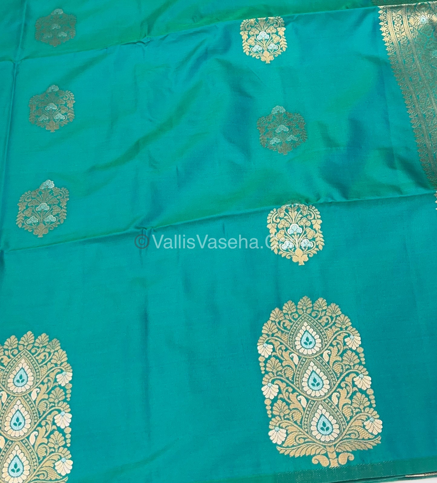 Semi Soft Silk - Border Butta - Peacock Greenish Blue Shade -VVSSS010