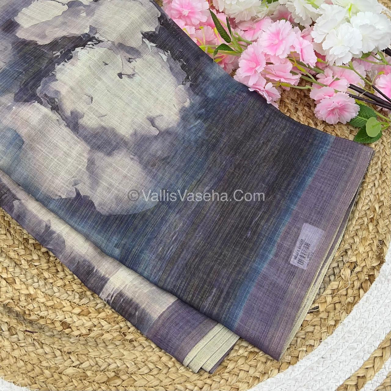 Tissue Linen Saree - Cloud Design - Light Purple Shade - VVTLS002