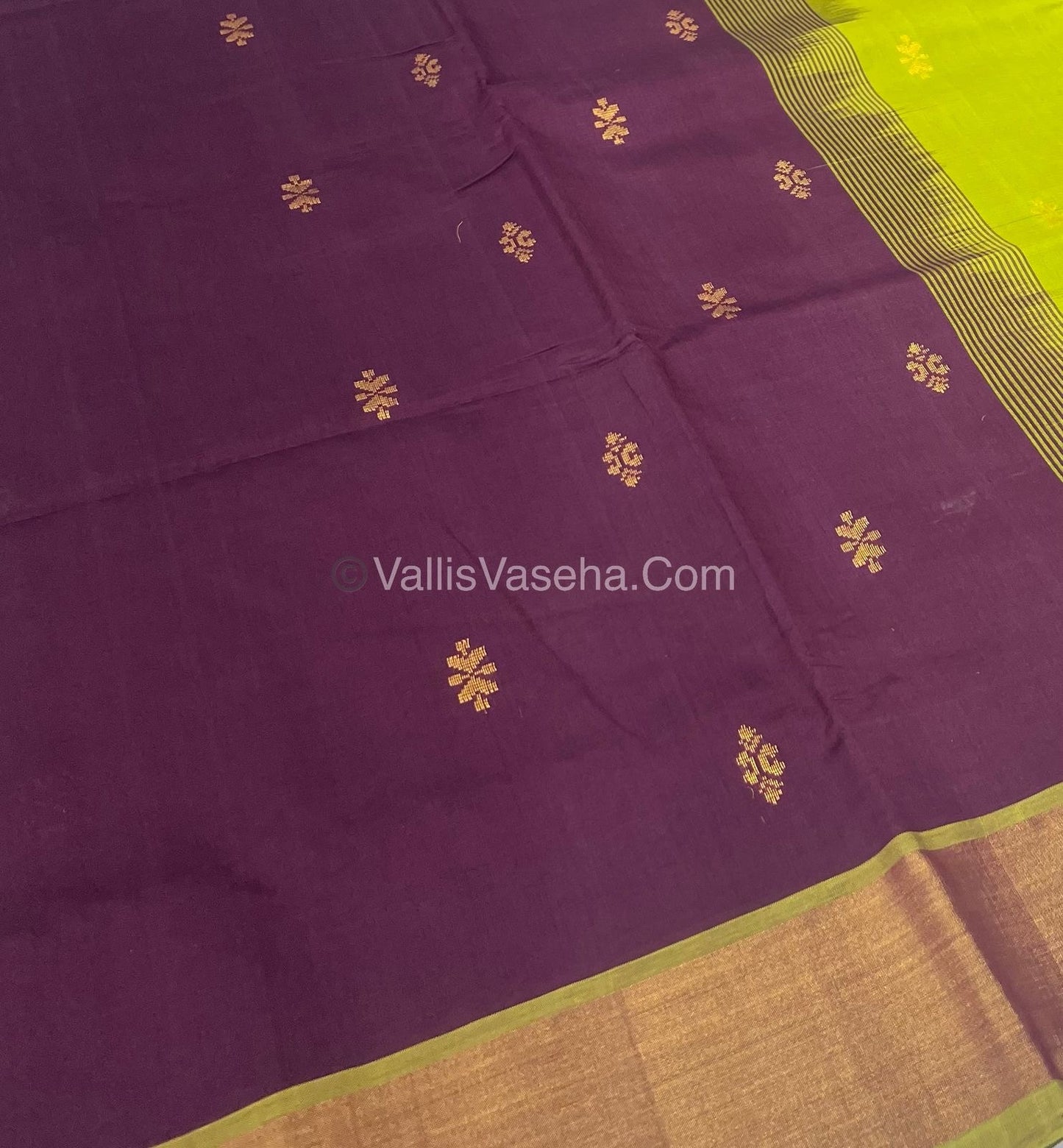 Semi Silk Cotton Saree - Wine & Green Combo - VVSSC001