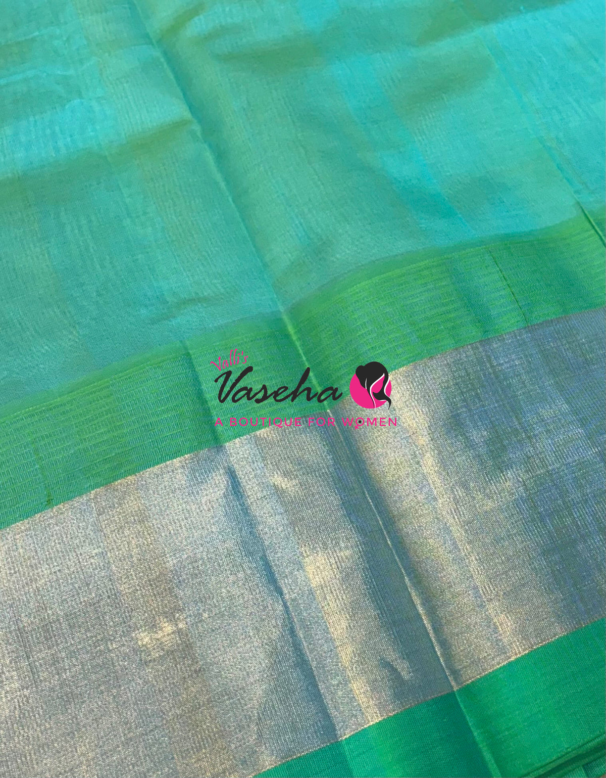 Pure Korvai Silk Cotton Saree - Yellow With Blue Shade Temple border - VVKSC001