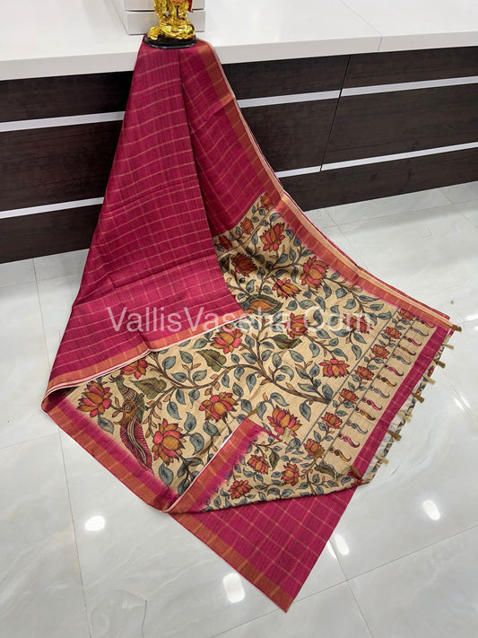 Semi Chanderi Saree - checks pattern - VVSCS004