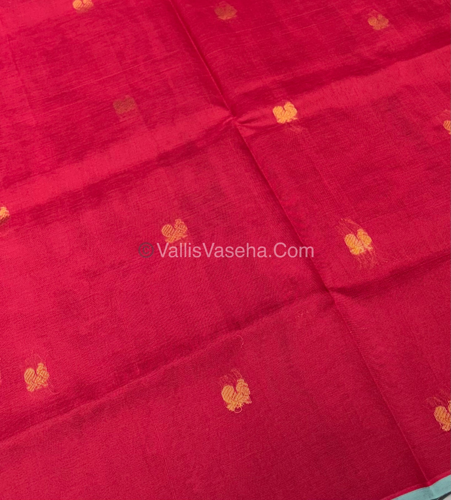 Pure Silk Cotton Saree - Red With Blue Shade - VVPSC002