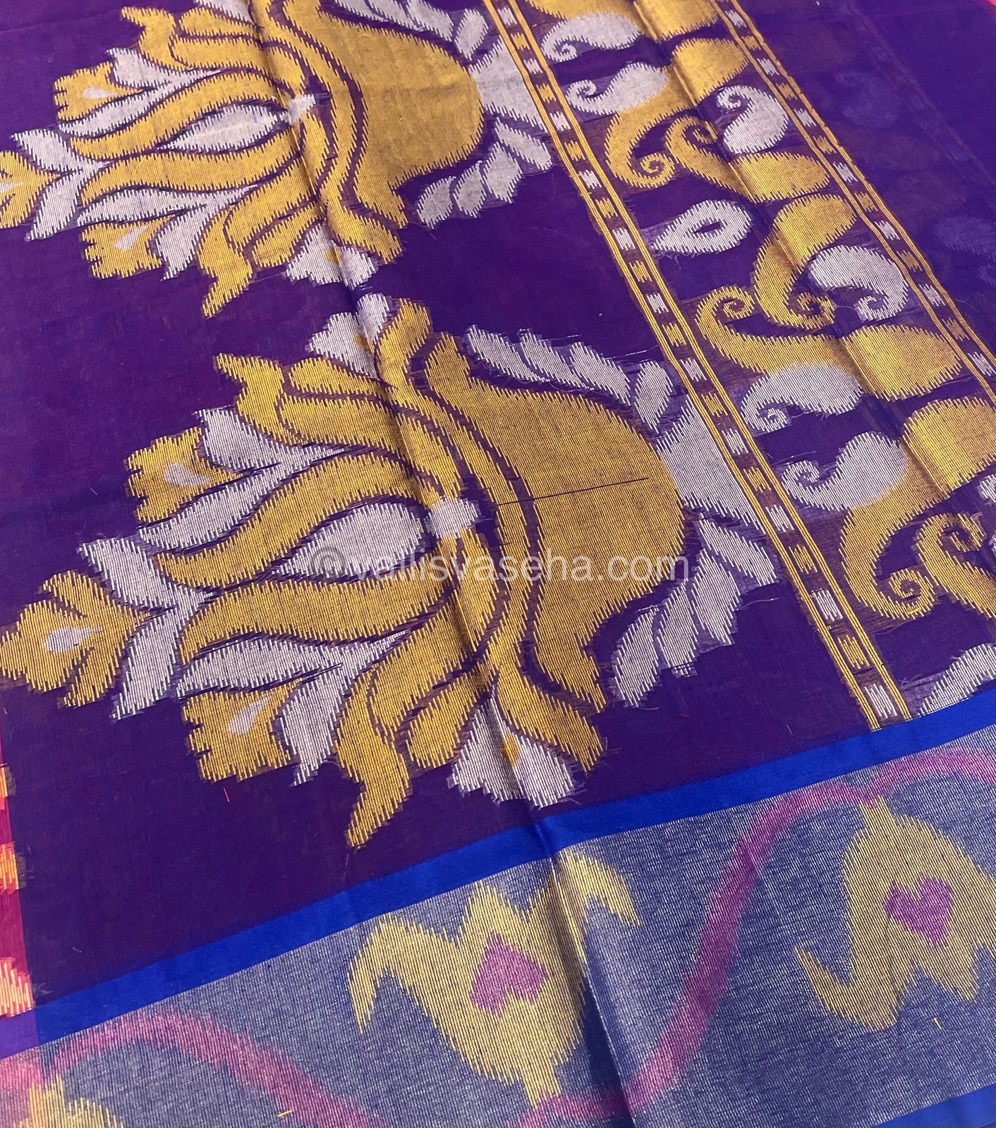 Banarasi Pochampally Weaving Semi Soft Cotton Saree - Pink with Blue - VVBPS001