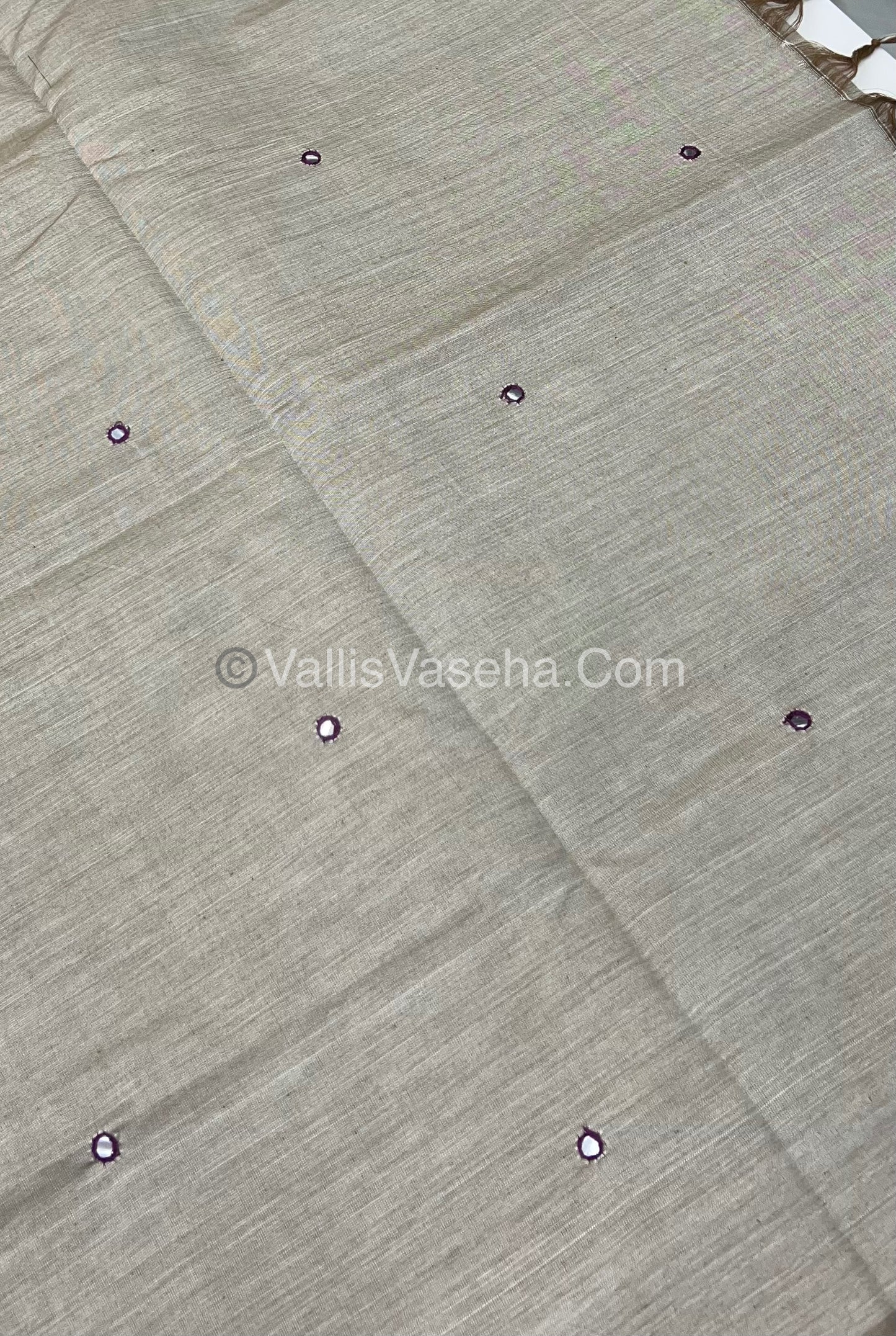 South Mixed Cotton - Mirror Work Embroidery - Cream with Purple - VVPCM002