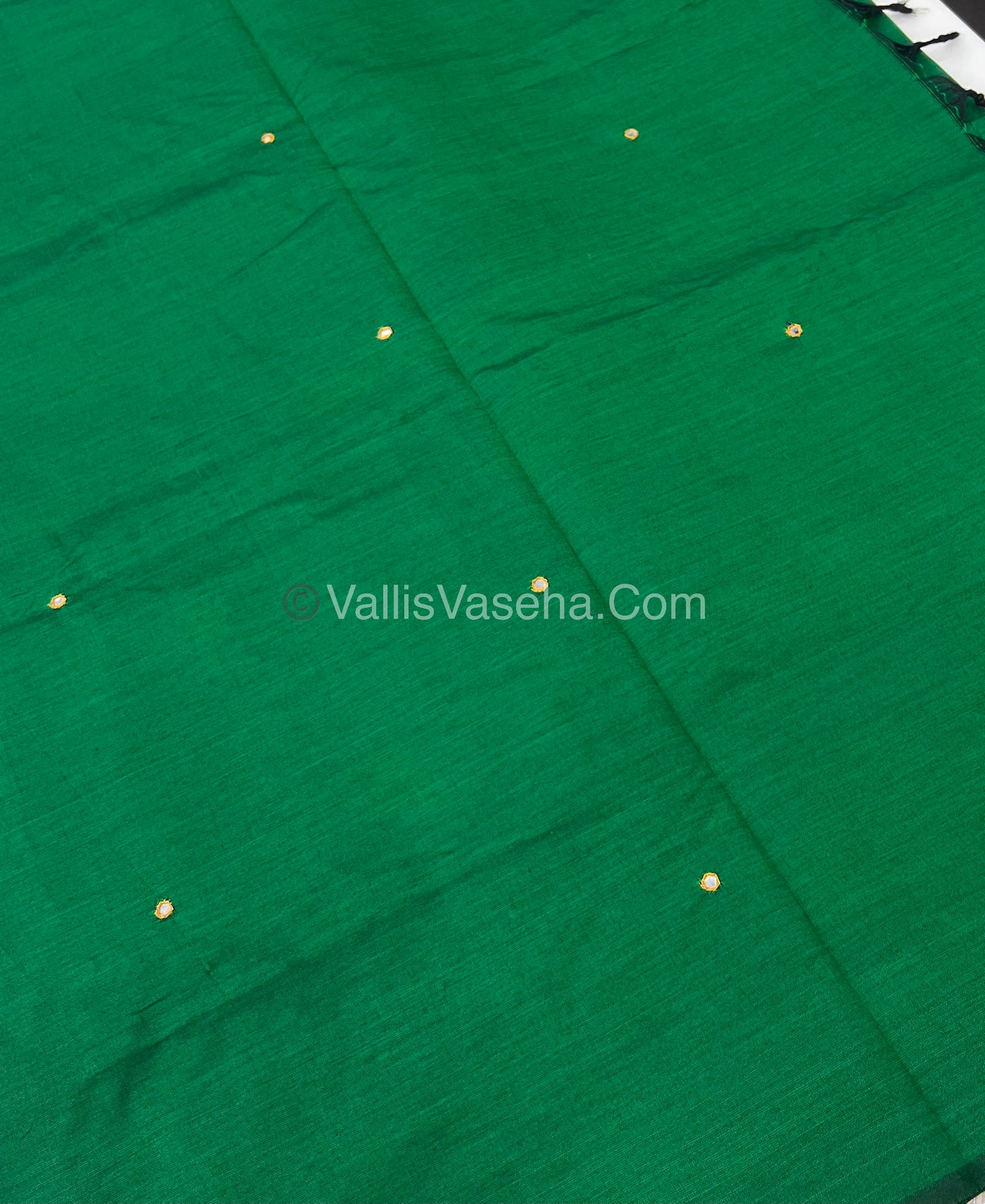 South Mixed Cotton - Mirror Work Embroidery - Green With Mustard shade - VVPCM002