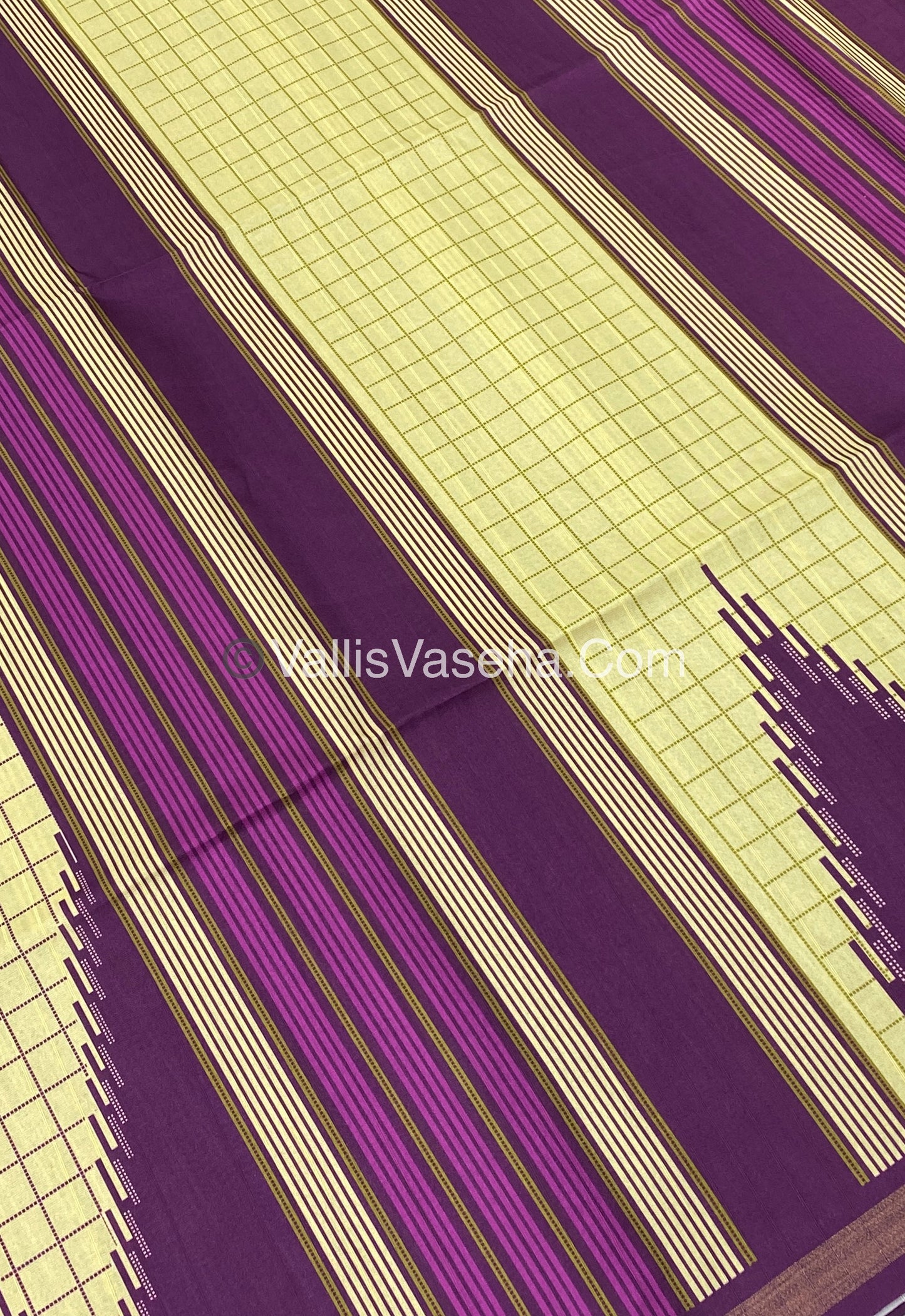 Semi Chanderi Saree - Dark Cream  & Purple Combo - VVSCS003