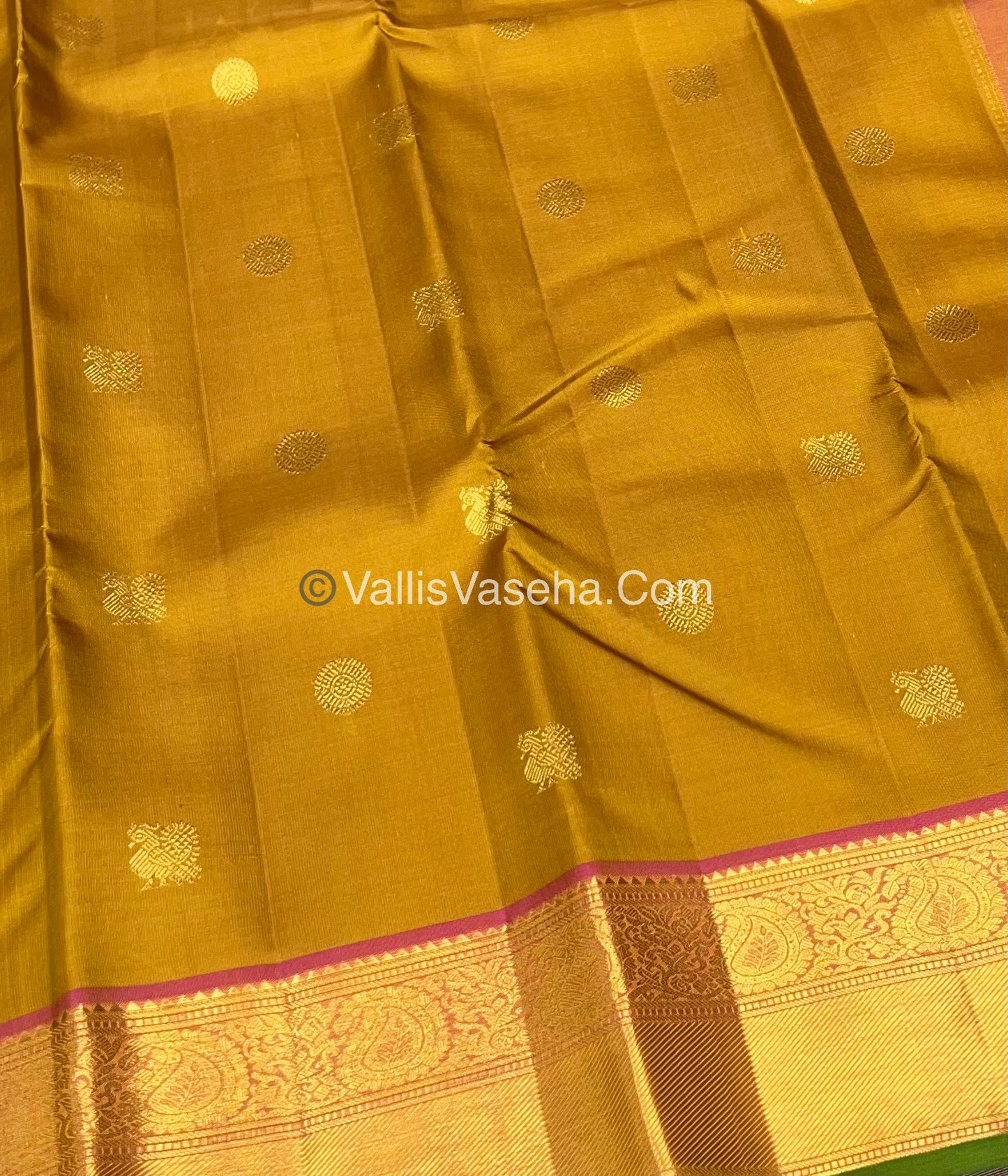 Pure Kanchipuram Silk Saree - Mustard (Vendhayam ) & Double Tone Pink Combo - VVPS014