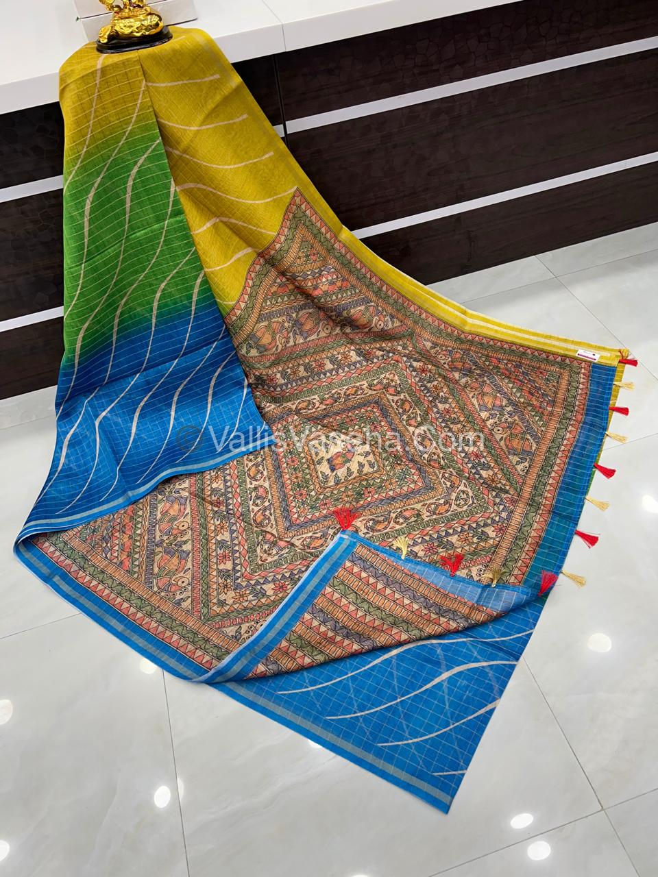 Semi Chanderi Saree - Fusion Of Bandhini & Madhubani- VVSCS002