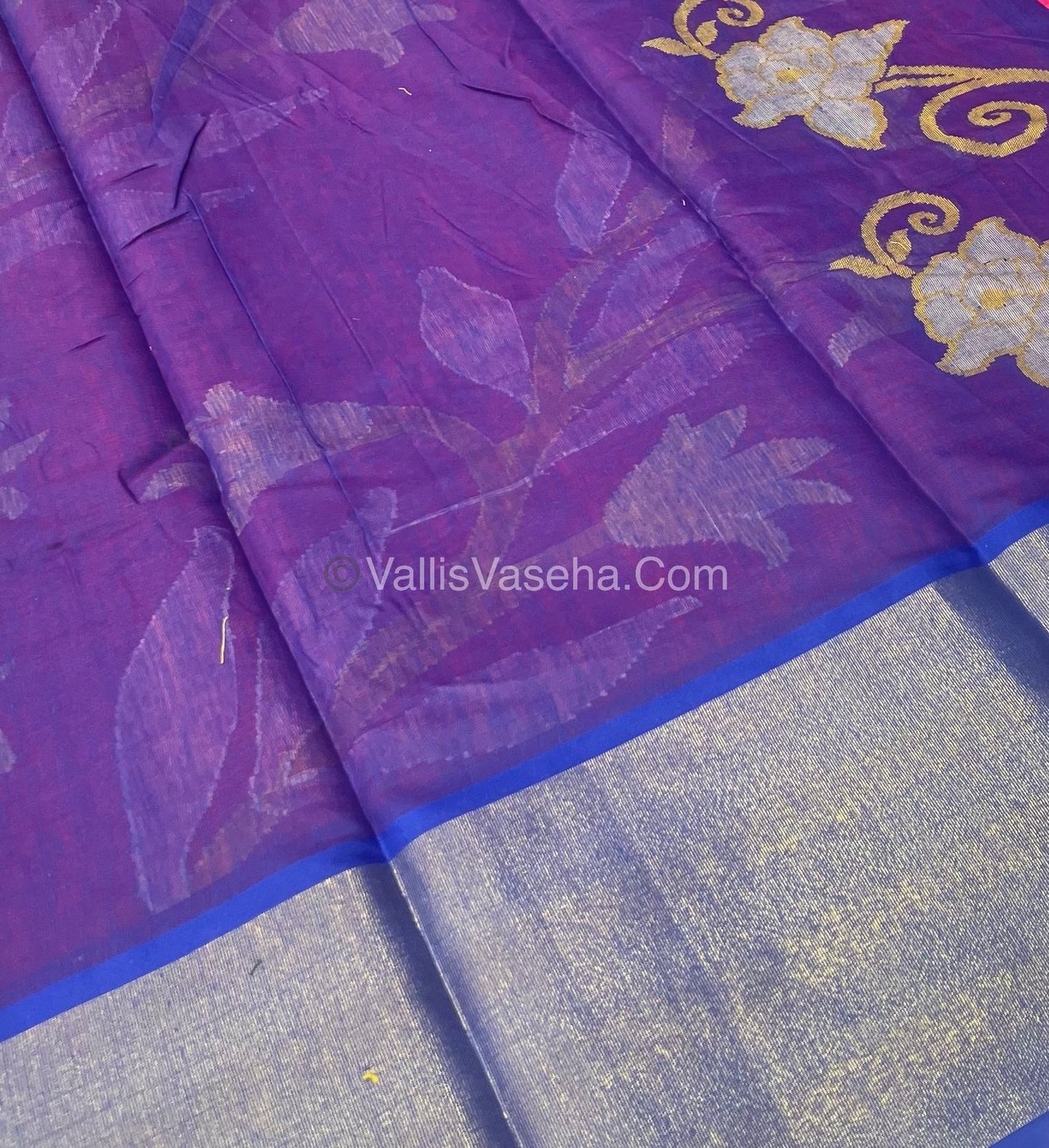 Banarasi Pochampally Weaving Semi Soft Cotton Saree - Pink with Blue - VVBPS001