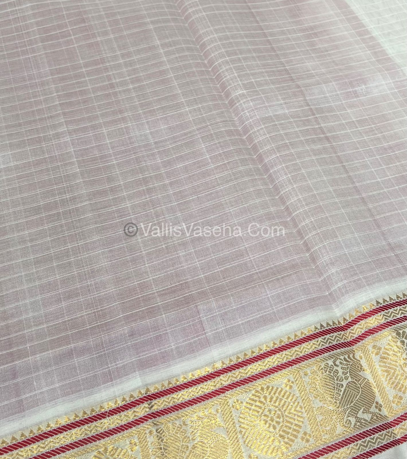 Pure Silk Cotton Saree - Red With White Shade - Lakshadeepam Design - VVPLD001