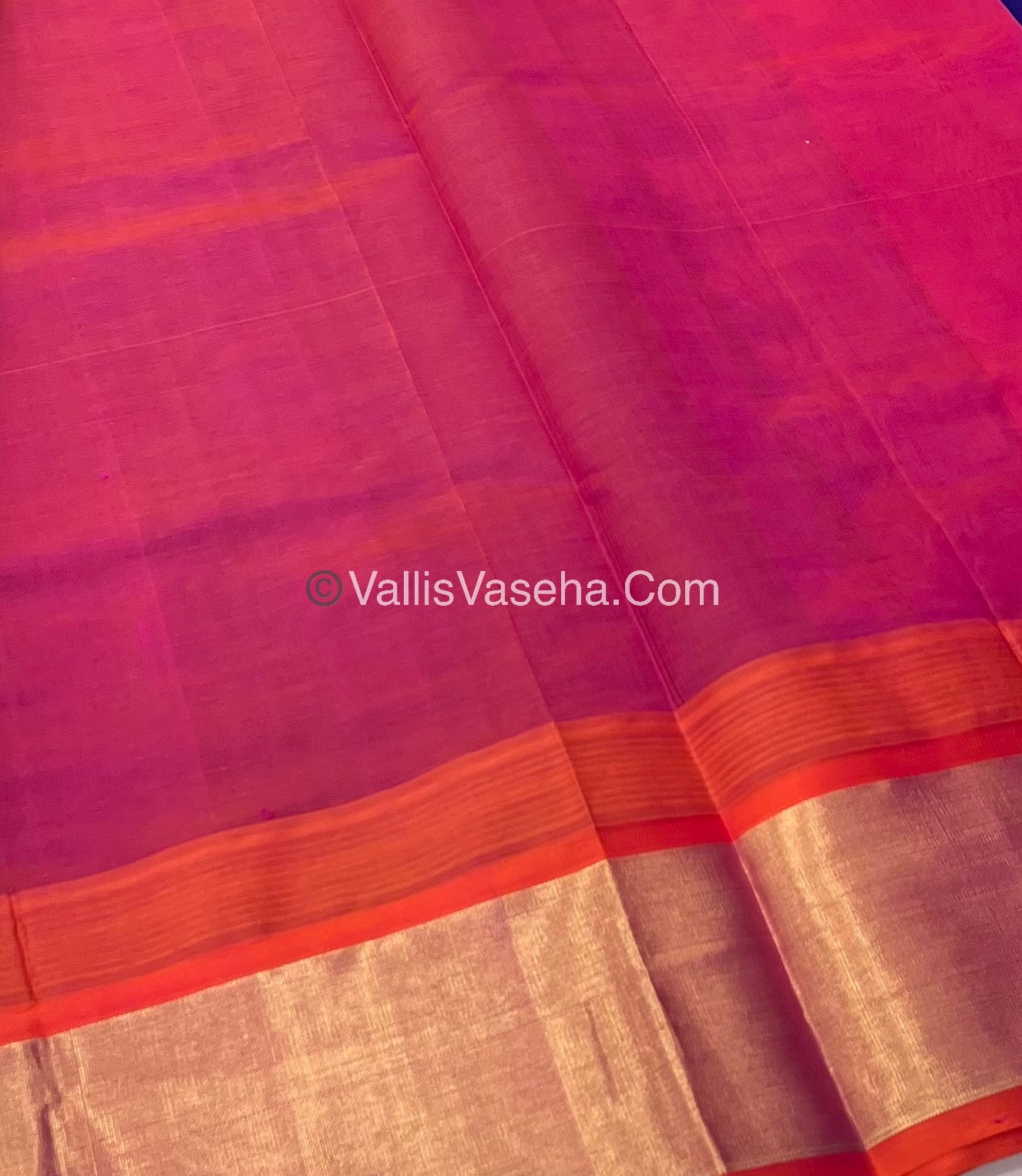 Pure Korvai Silk Cotton Saree - Blue With Peach Shade Temple border - VVKSC001