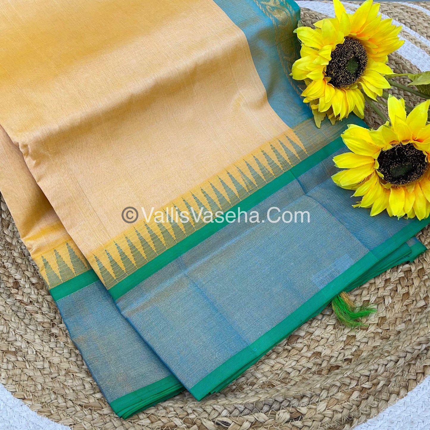 Pure Korvai Silk Cotton Saree - Temple border - VVKSC001