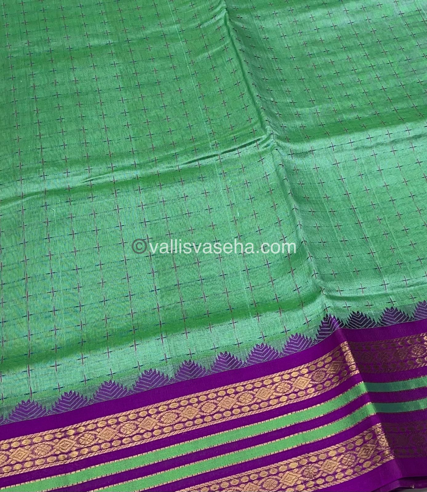Pure Korvai Silk Cotton - Green with Purple - VVKSC012