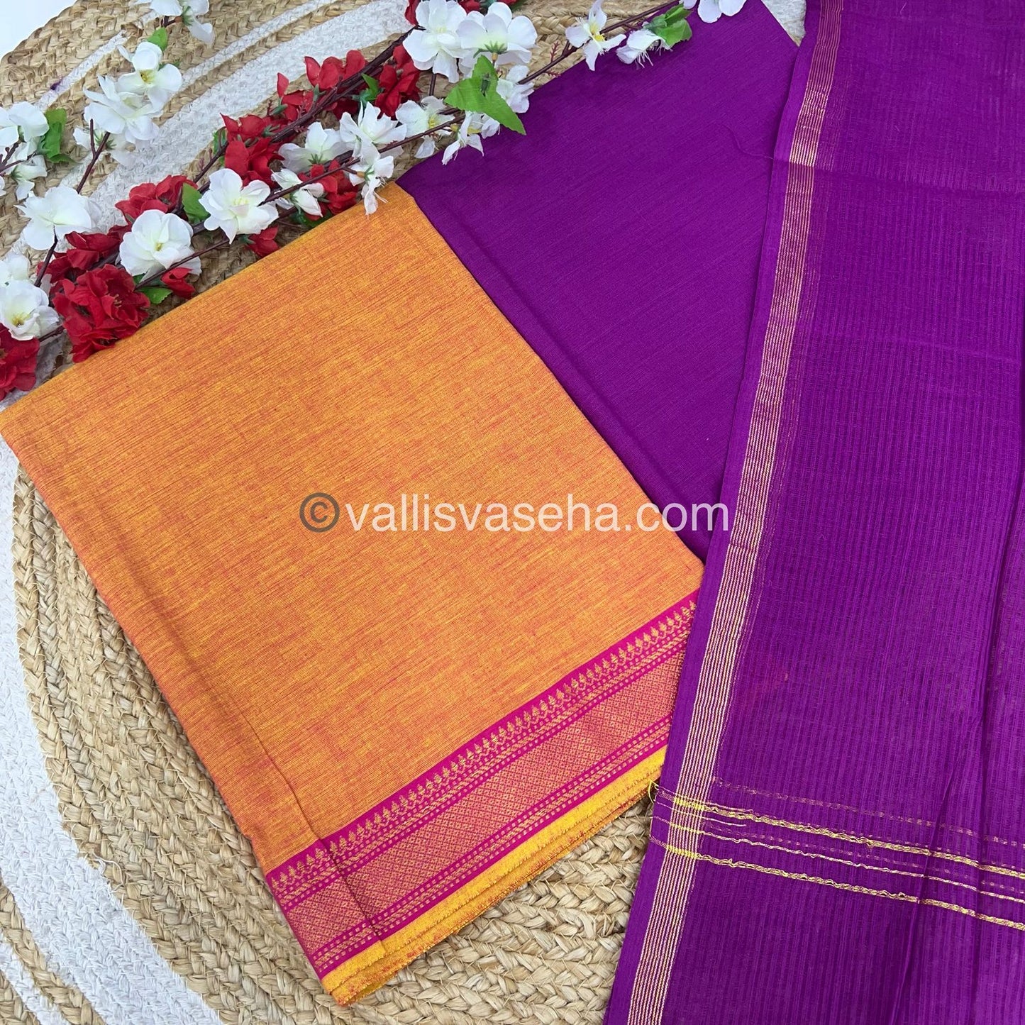 Unstitched Salwar Material - Mangalagiri Cotton - Yellow & Purplish Pink Shade - VVUSM014