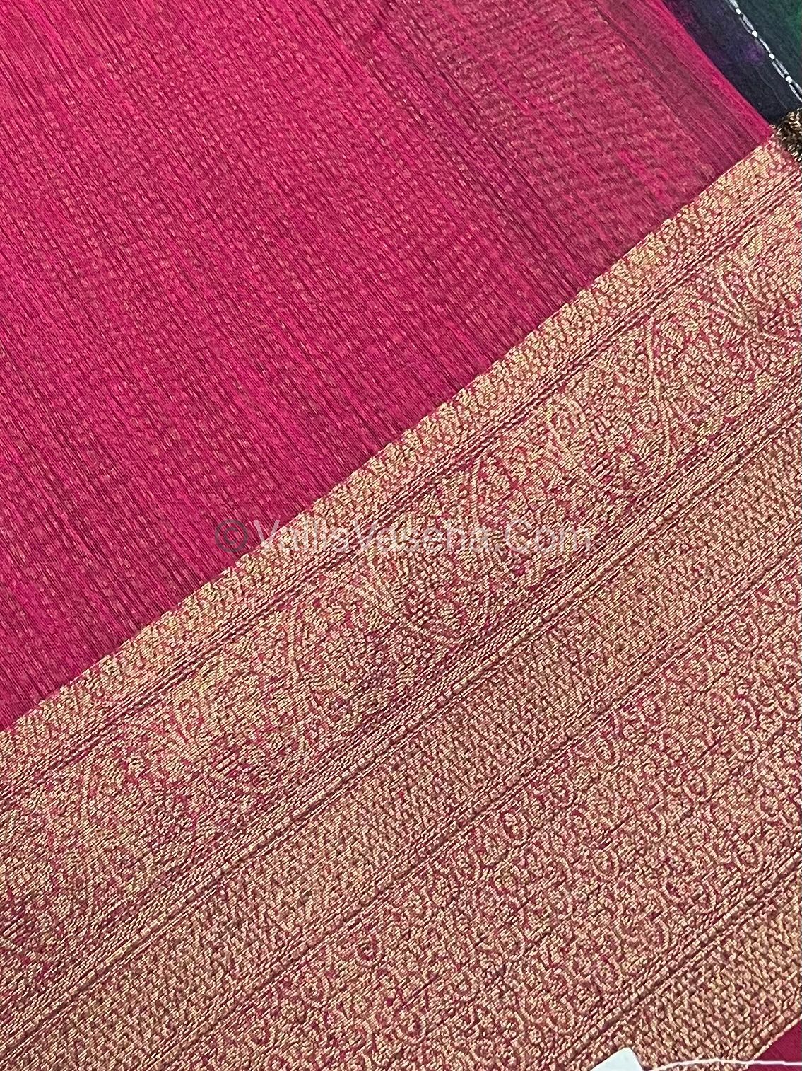 Bamboo Silk Saree - Green with Pink Shade - VVBSS008