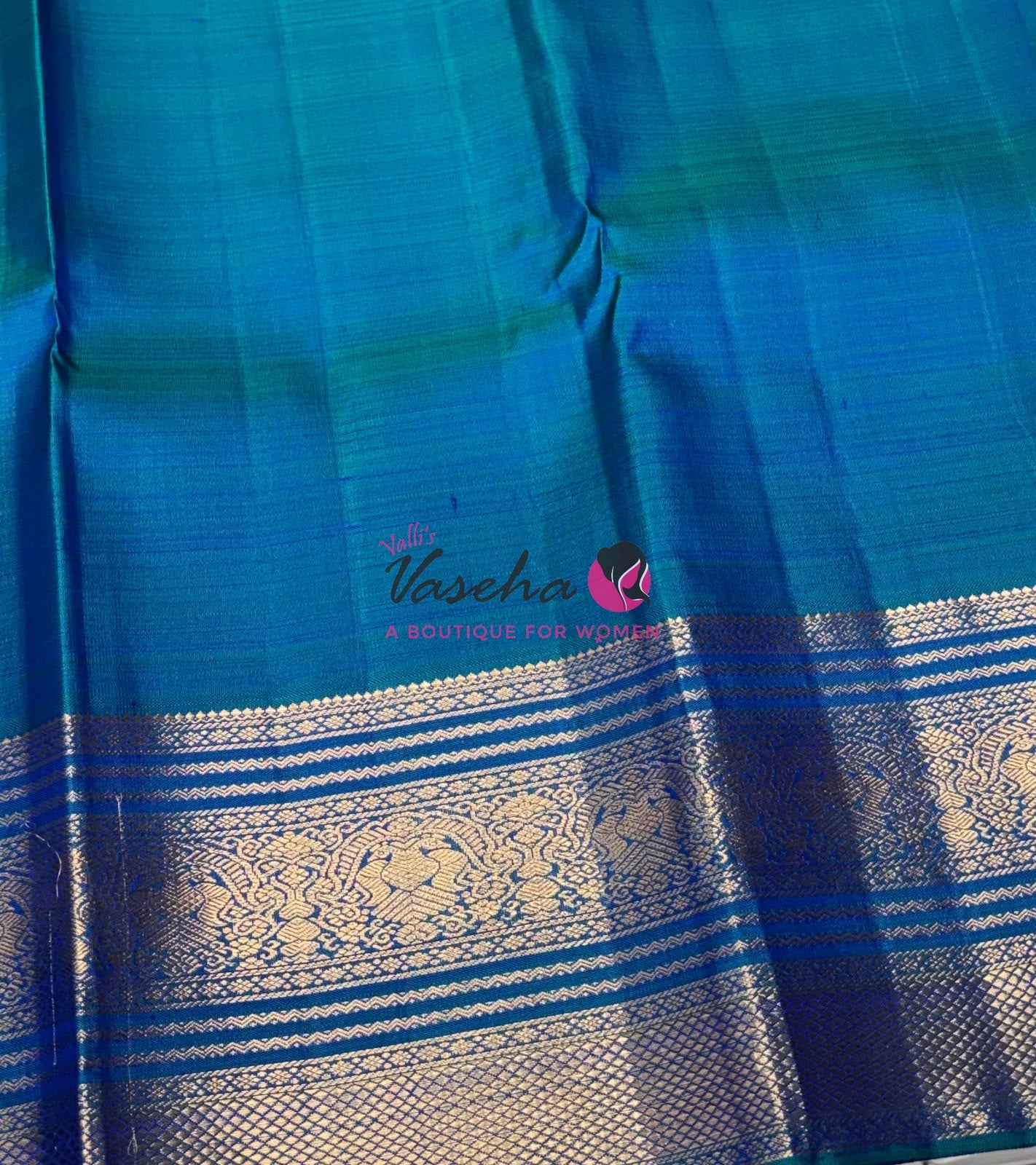 Pure Vintage Korvai Kanchipuram Silk Saree - Lemon Yellowish Green & Peacock Blue Combo - VVPS048