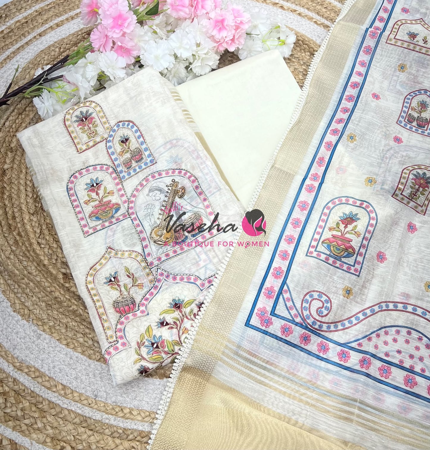Unstitched Raw Silk Material | Cream | VVUSM052