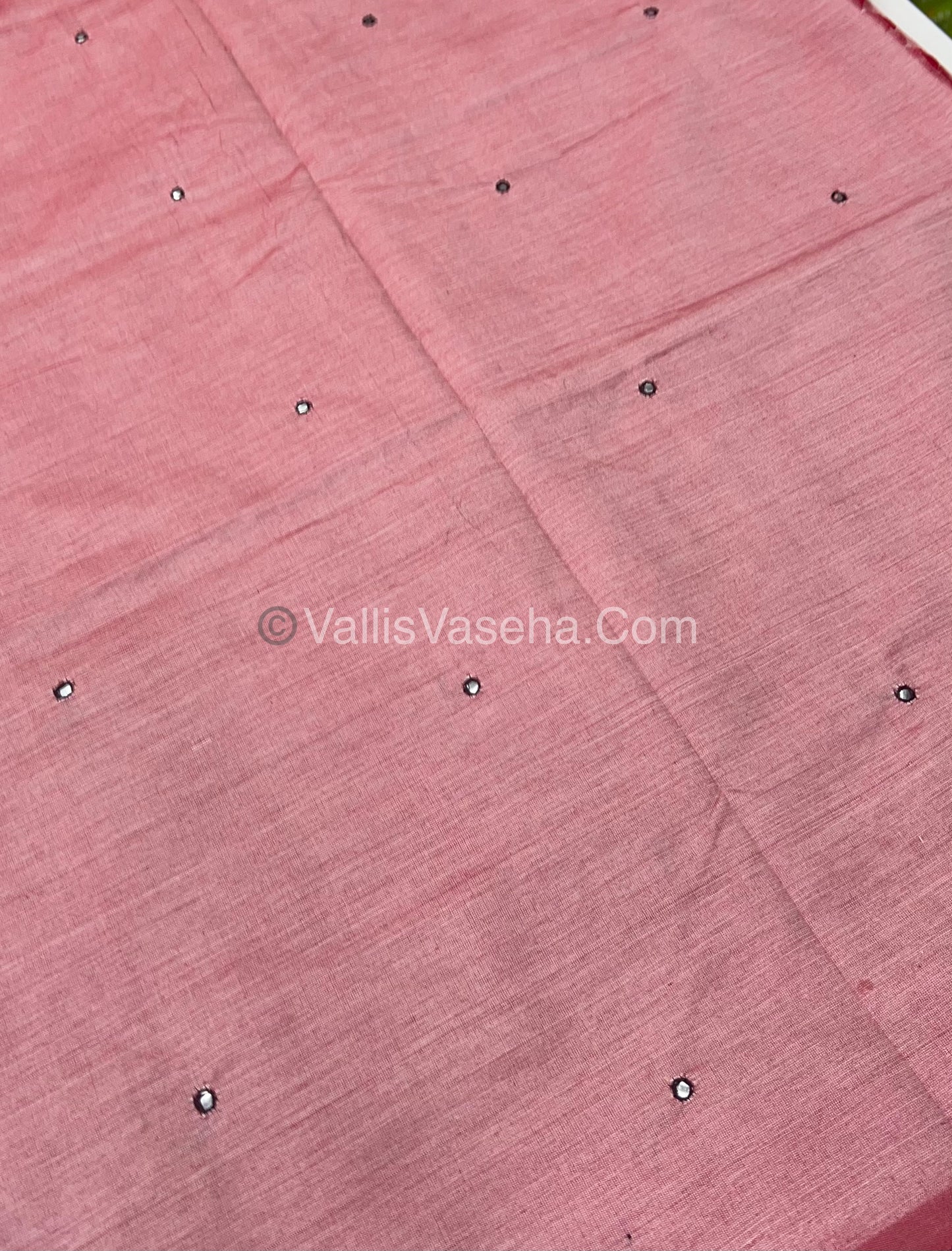 South Mixed Cotton - Mirror Work Embroidery - Baby PinkWith Brown - VVPCM002
