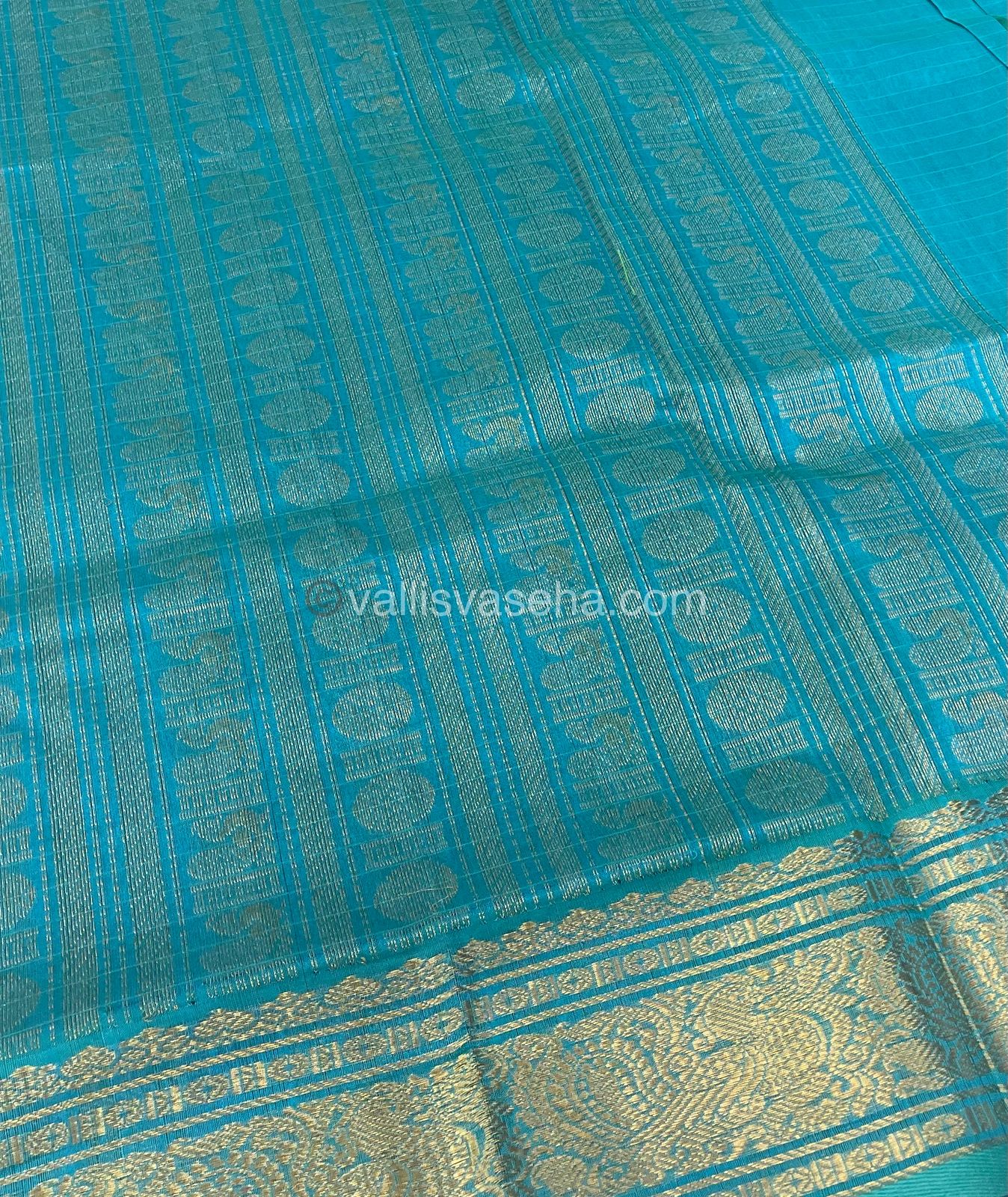 Pure Silk Cotton Saree - Blue With Blue - Lakshadeepam Design - VVPLD001