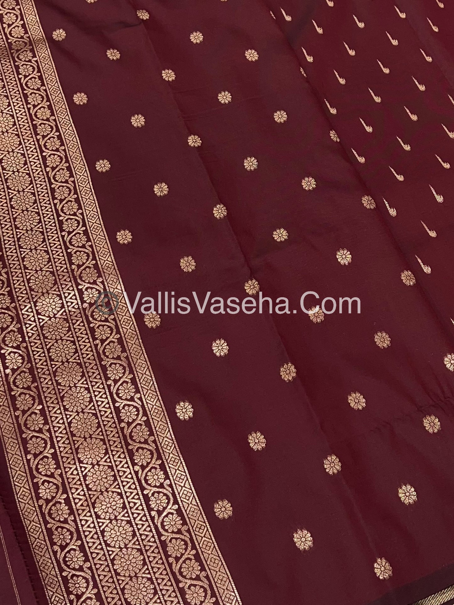 Semi Soft Silk - Flower Butta Border - Maroon Shade -VVSSS016