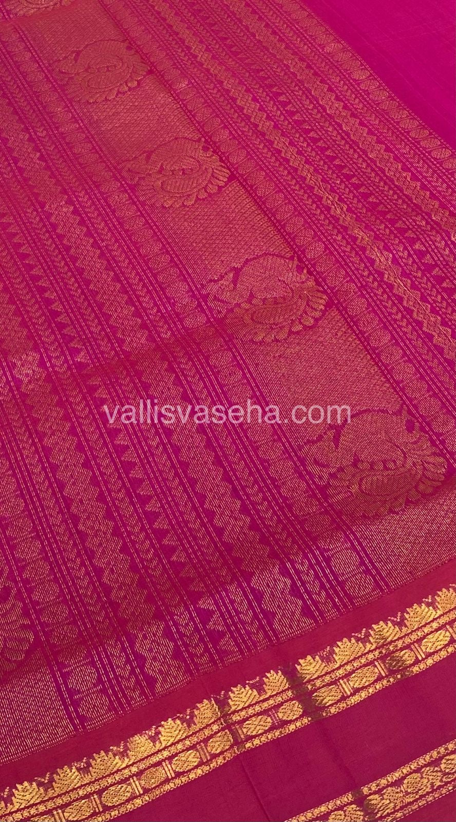 Pure Korvai Silk Cotton - Podi Kattam - Black & White with Pink Combo - Retta Petta Border - VVKSC003