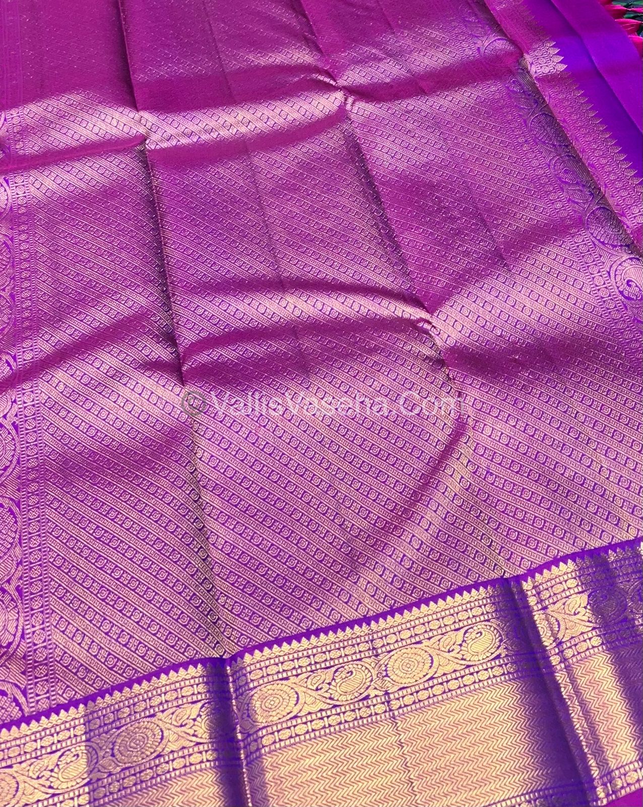 Pure Kanchipuram Silk Saree - Double tone Blue with Purple Combo - VVPS011