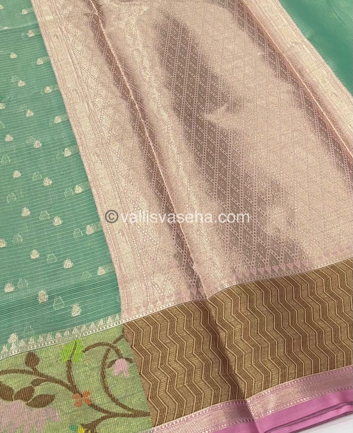 Kota Saree - Paithani Border - Light Sea Green with Pink - VVKPS001