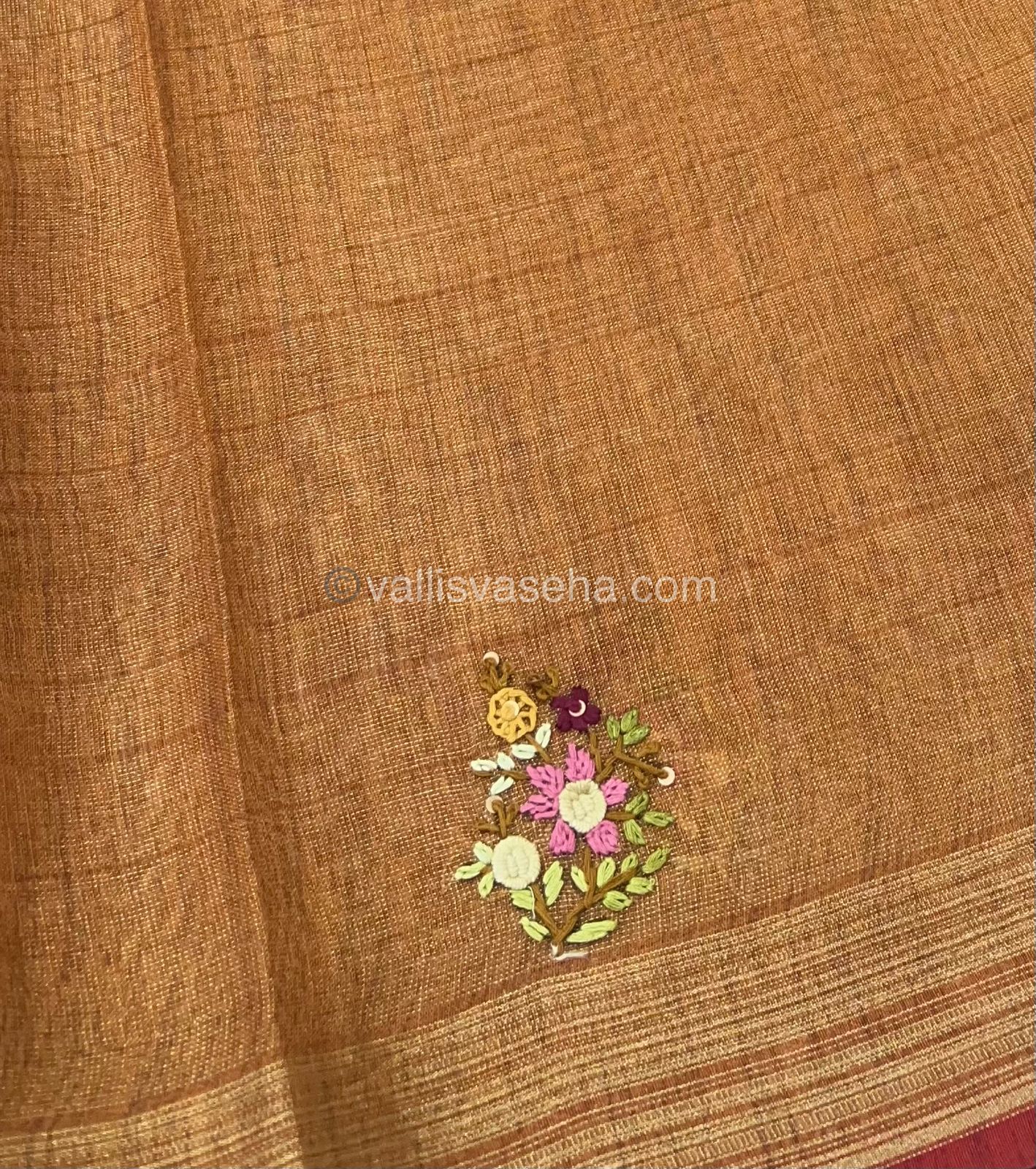 French Knot - Tissue Saree - Dark Chiku Shade - VVLFN002