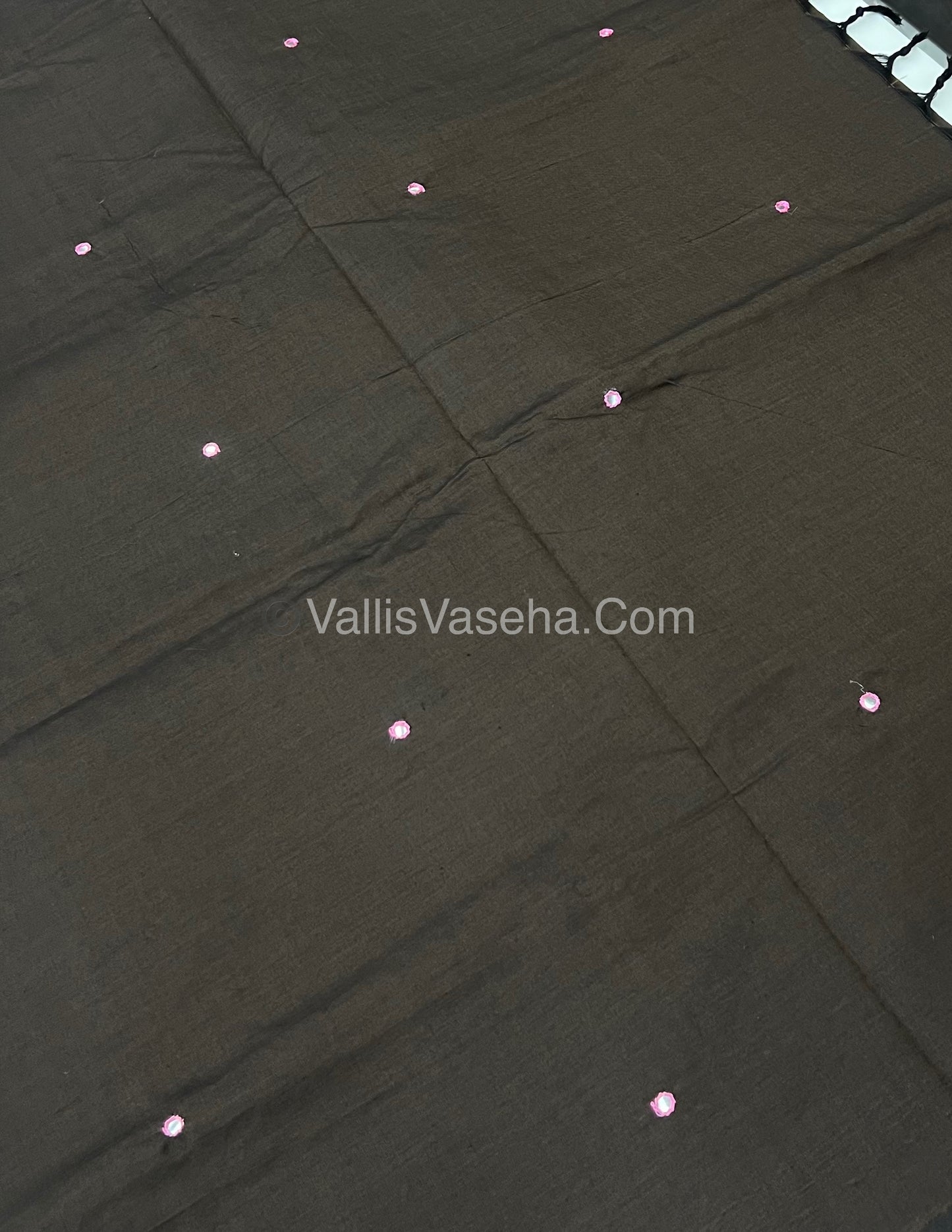 South Mixed Cotton - Mirror Work Embroidery - Brown with Pink- VVPCM002