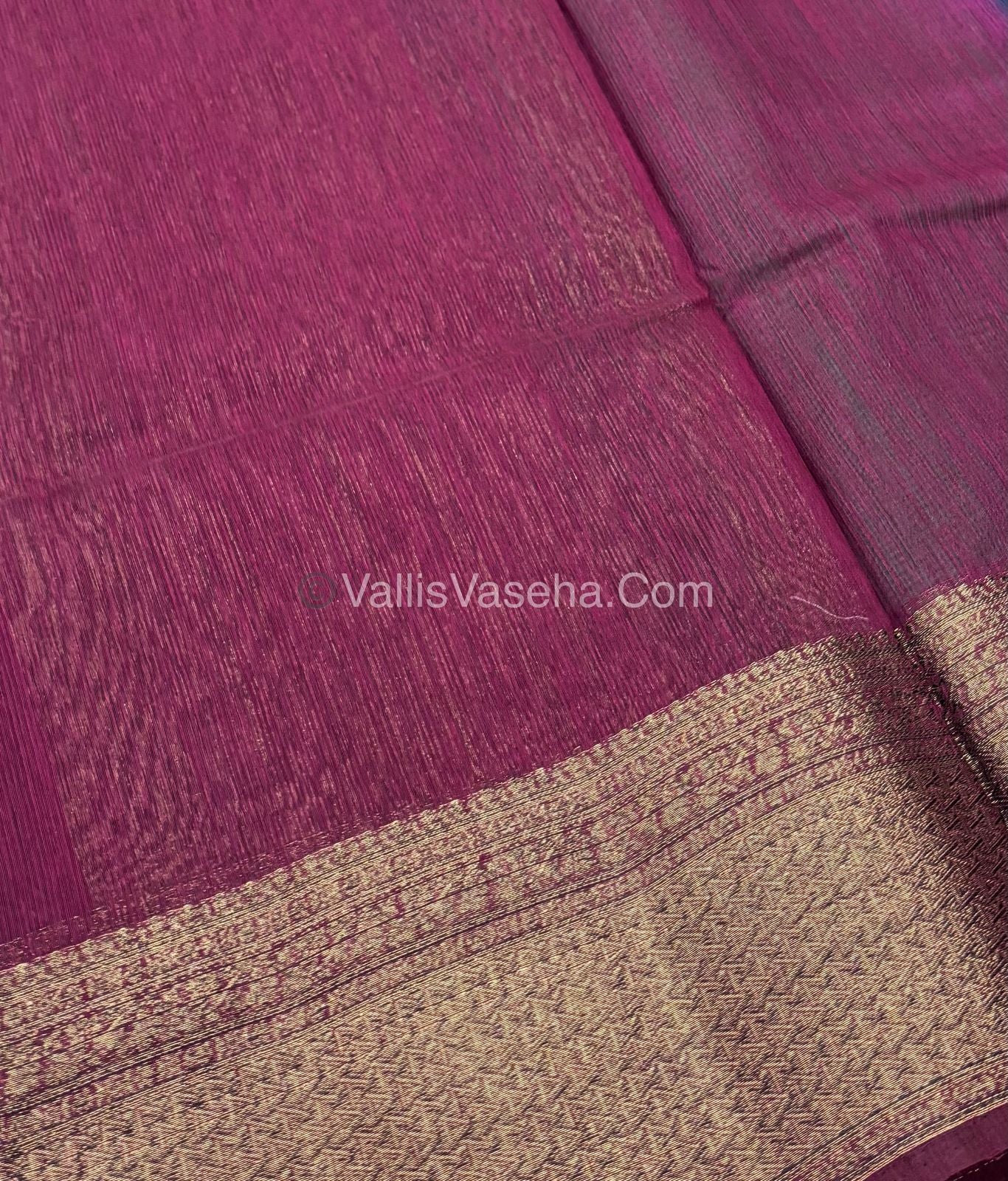 Bamboo Silk Saree - Green With Wine Shade - VVBSS004