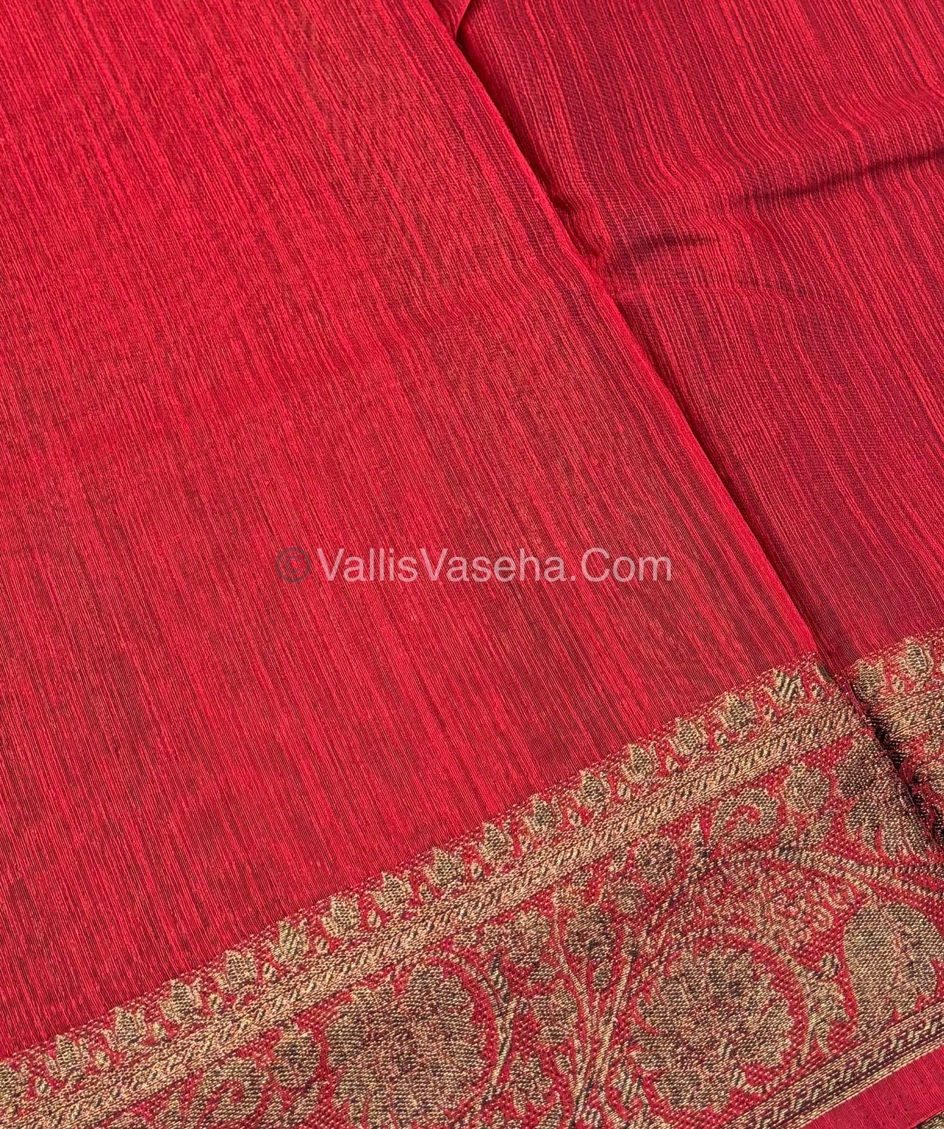 Bamboo Silk Saree - Blue With Red Shade - VVBSS007